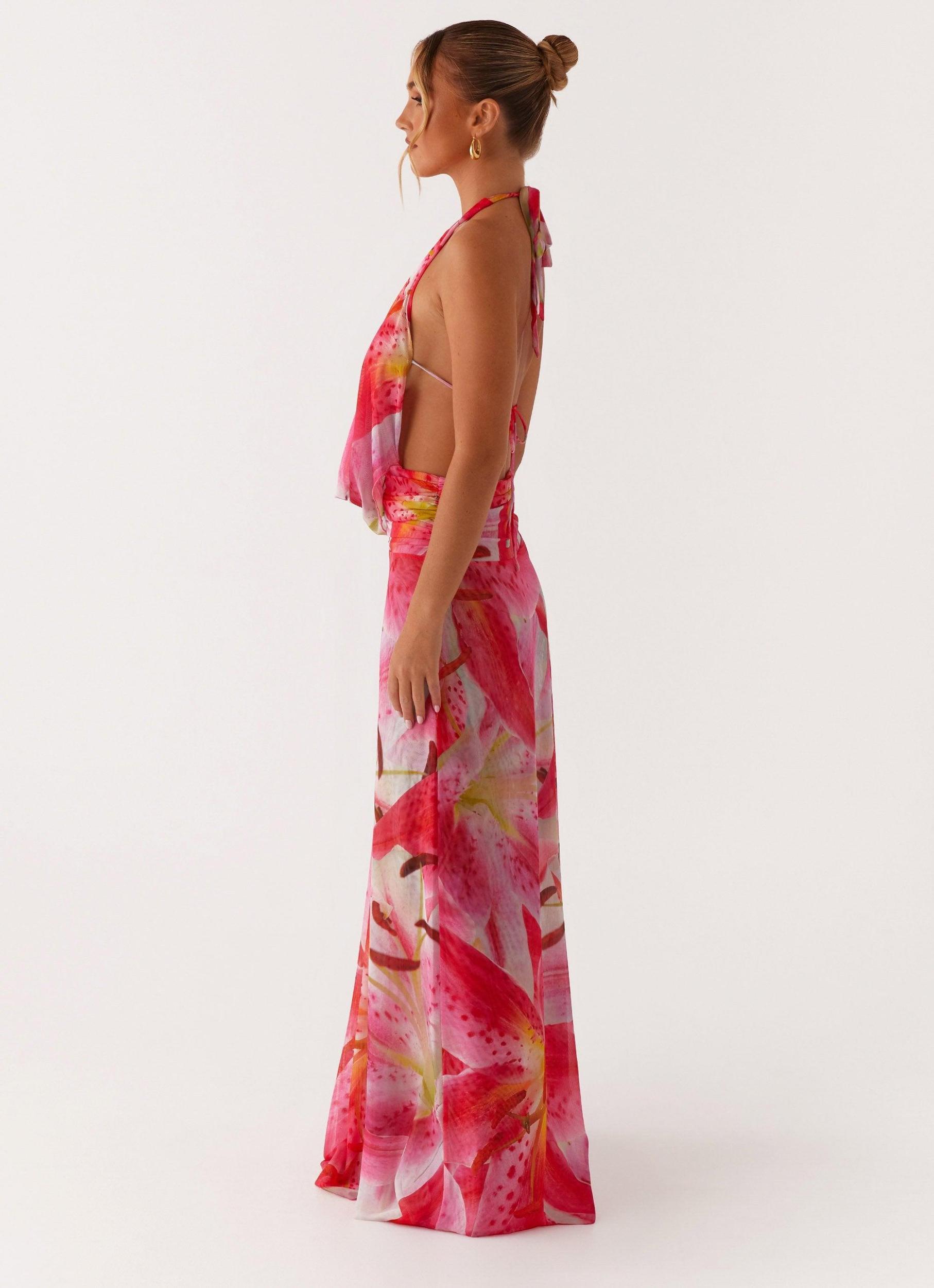 Elysia Mesh Maxi Dress - White Pink Lilly Product Image