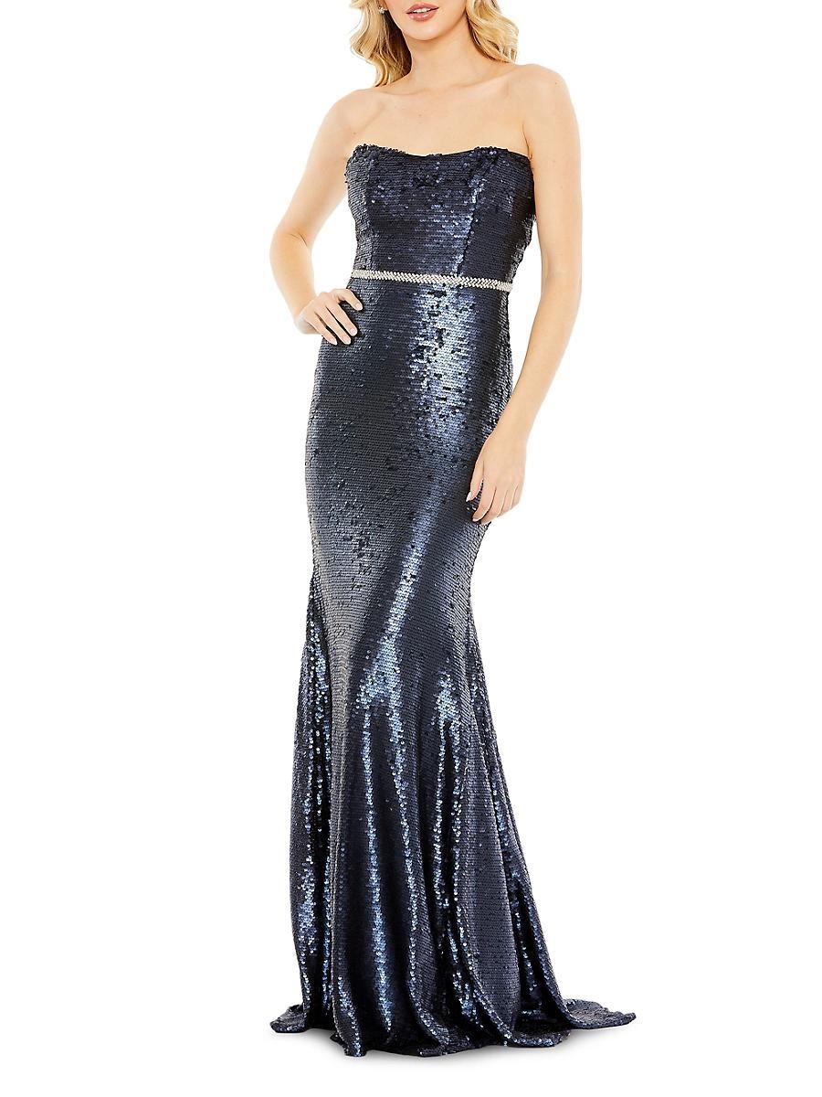 Womens Belted Sequin-Embellished Gown Product Image