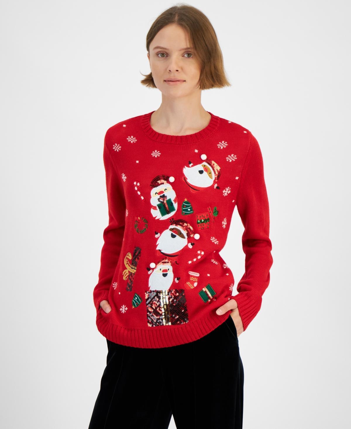 Holiday Lane Womens Santa Surprise Sequined Sweater, Created for Macys Product Image