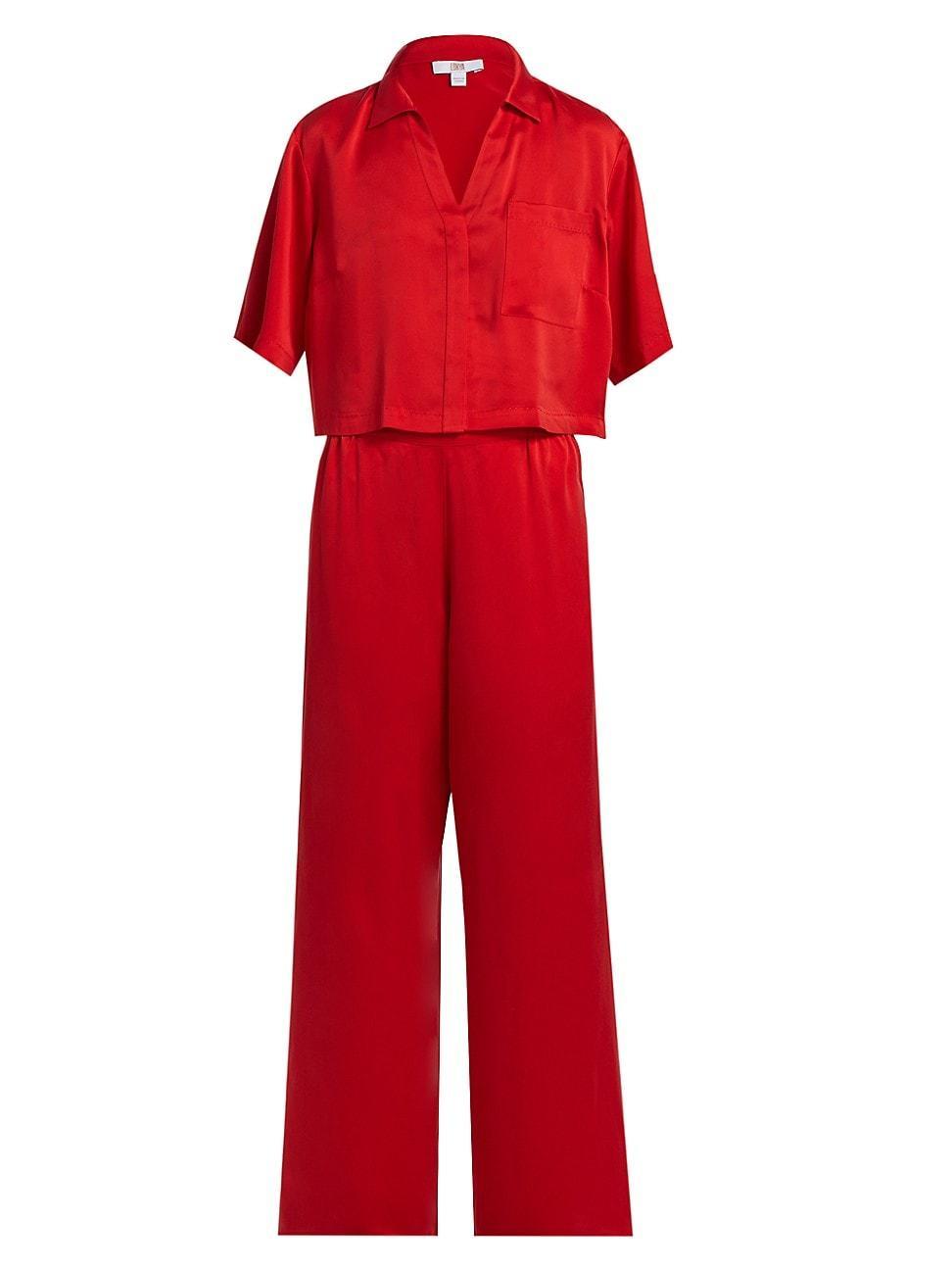 Womens Washable Silk High-Rise Pants 2-Piece Pajama Set Product Image