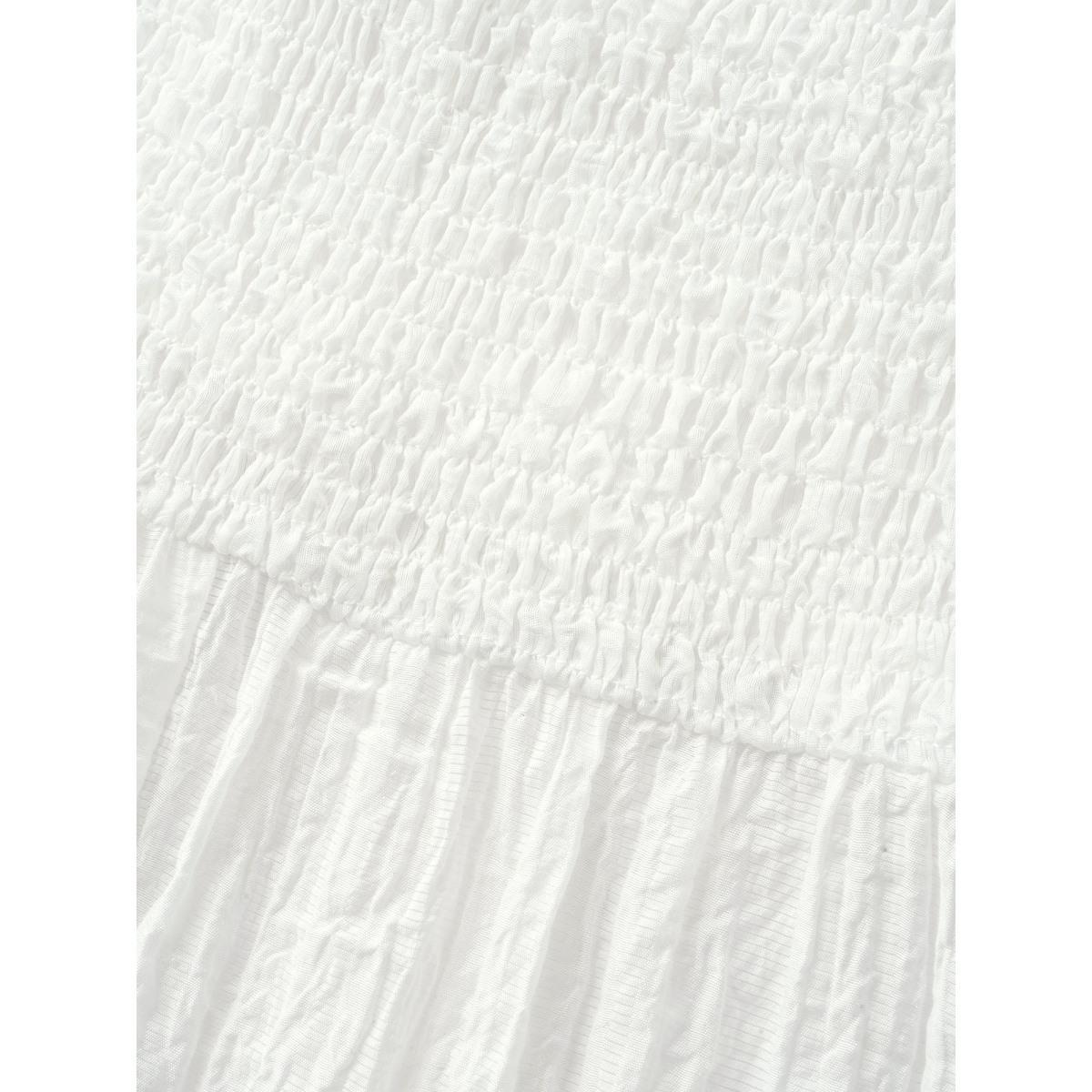 Plus Size Originalwhite Square Neck Shirred Button Detail Lantern Sleeve Blouse Women Elegant Short sleeve Square Neck Everyday Blouses BloomChic 12/L Product Image