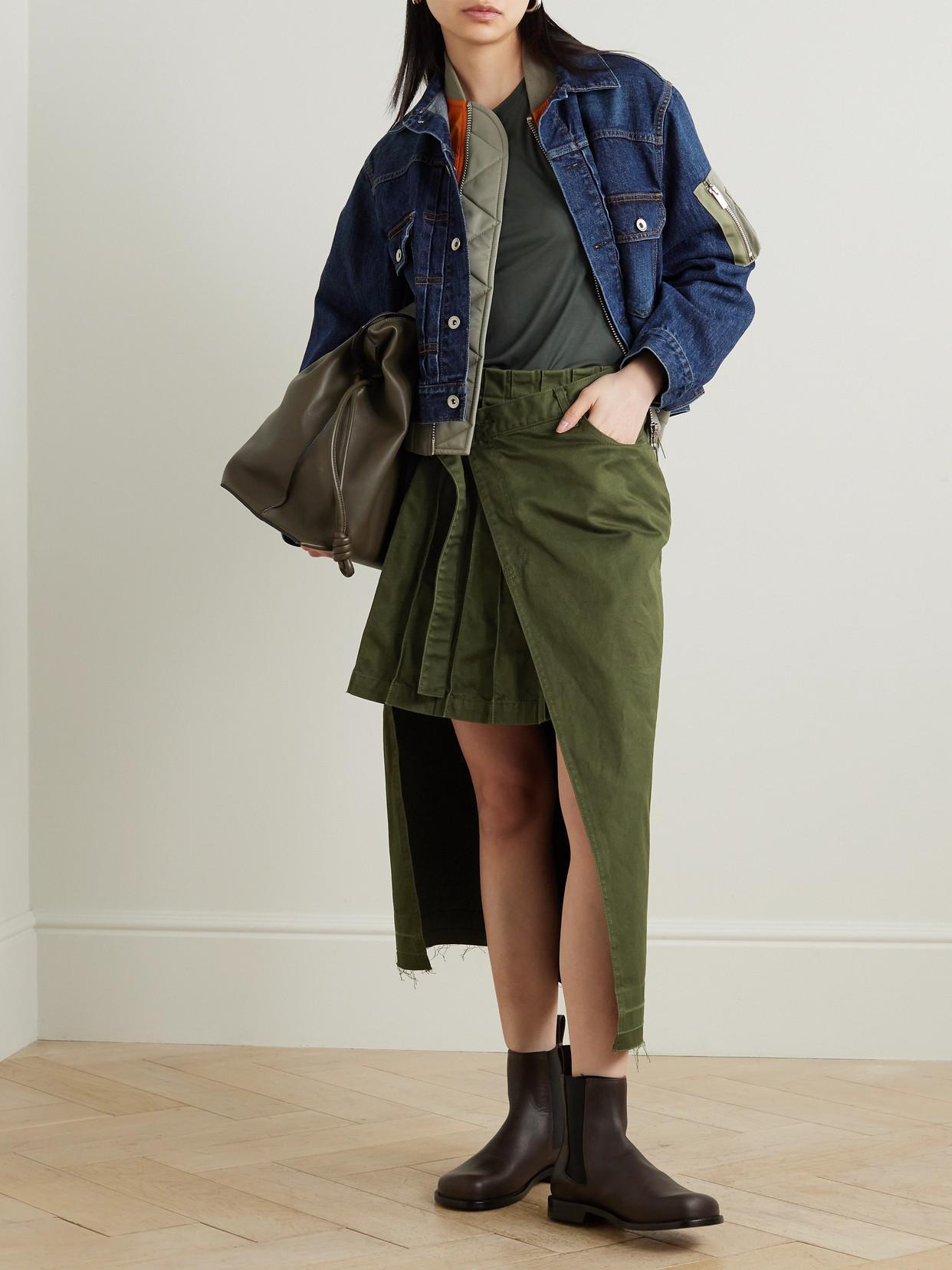 SACAI Asymmetric Pleated Denim Wrap Skirt In Green Product Image