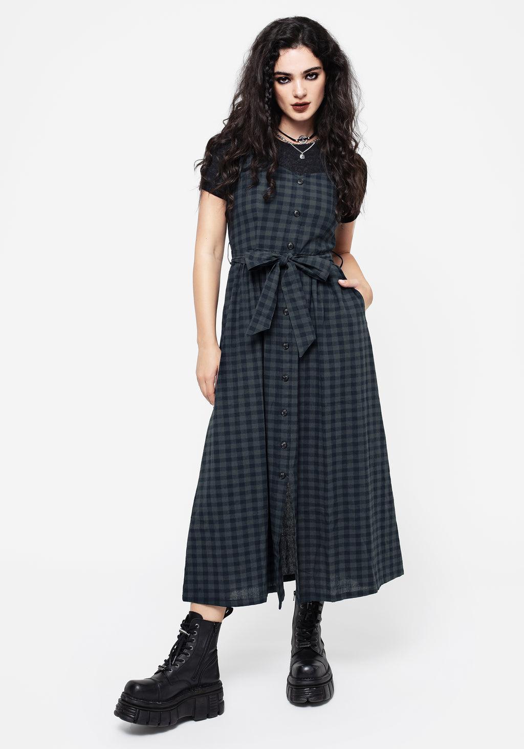 Jeannie Check Cotton Belted Apron Maxi Dress Product Image