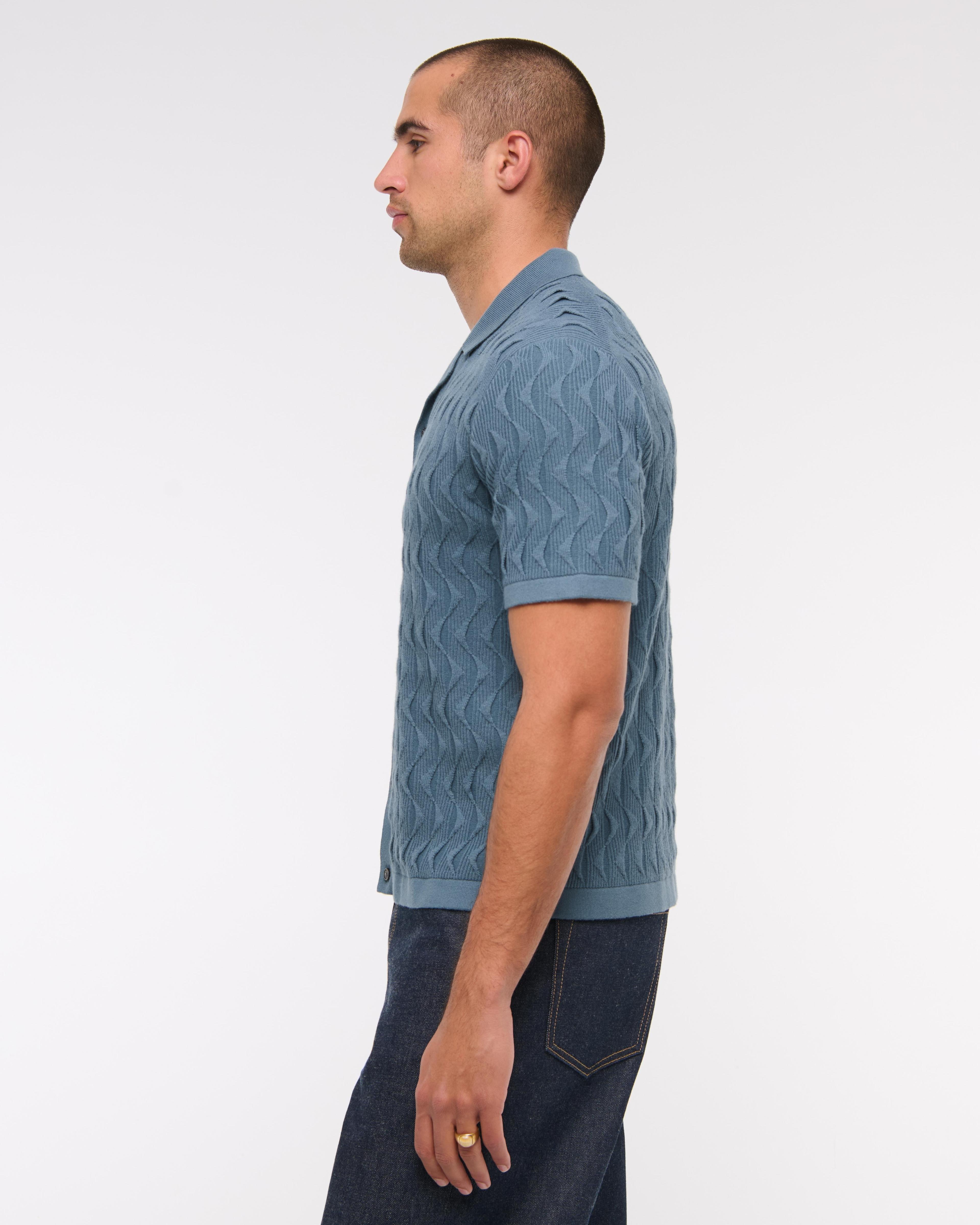 Geometric Stitch Button-Through Sweater Polo Product Image