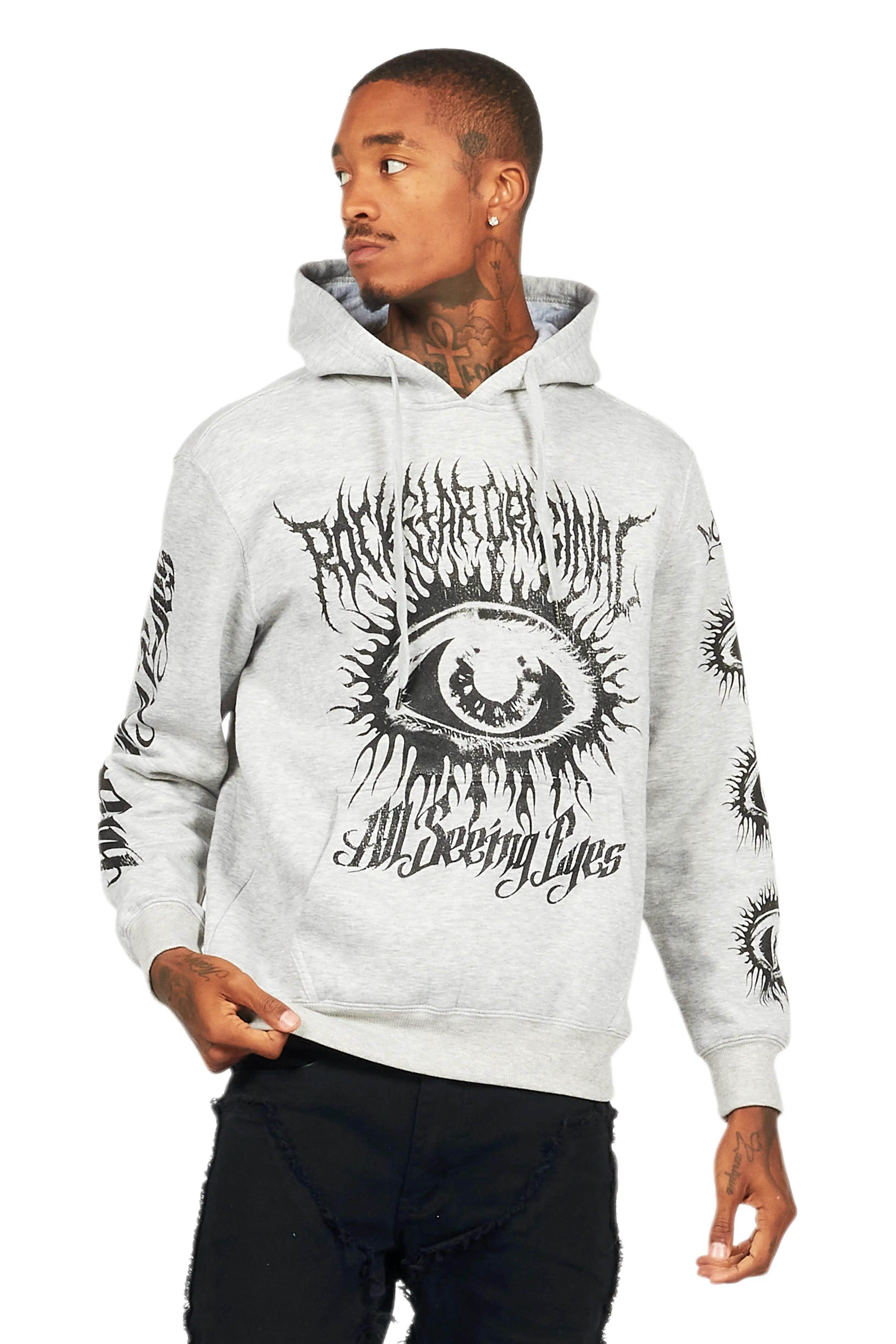 All Seeing Eyes Heather Grey Graphic Hoodie Male Product Image