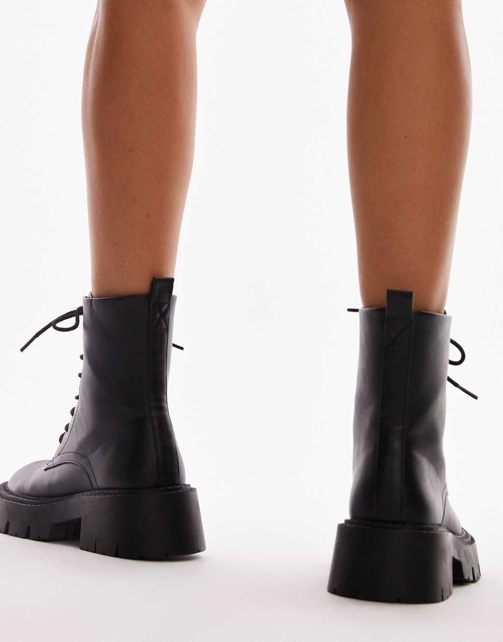 Topshop Lorelai chunky lace up boots in black Product Image