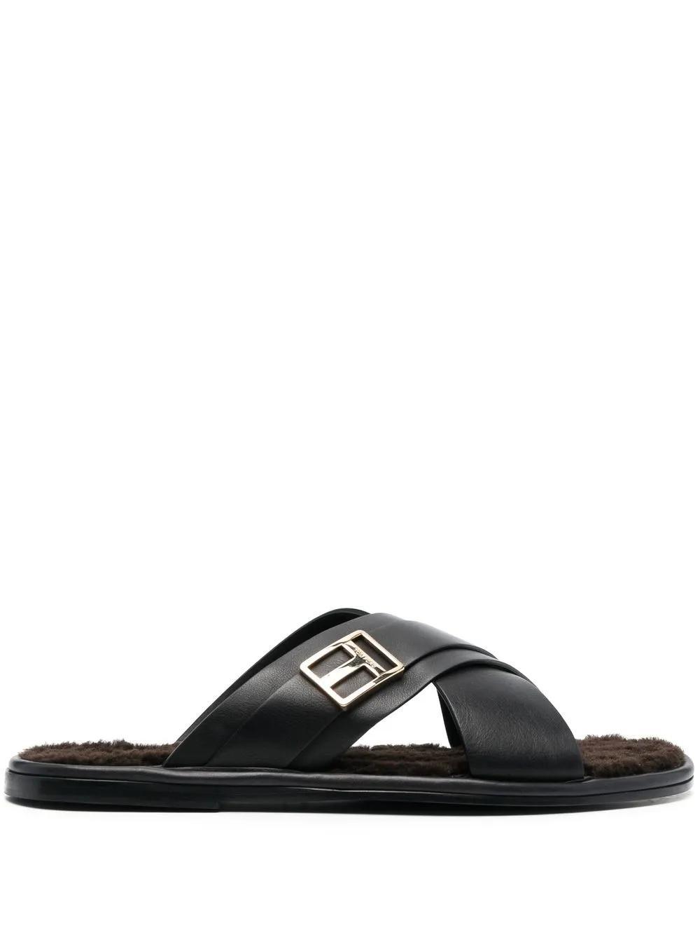 TOM FORD Logo Plaque Crossover Strap Sandals In Black Product Image