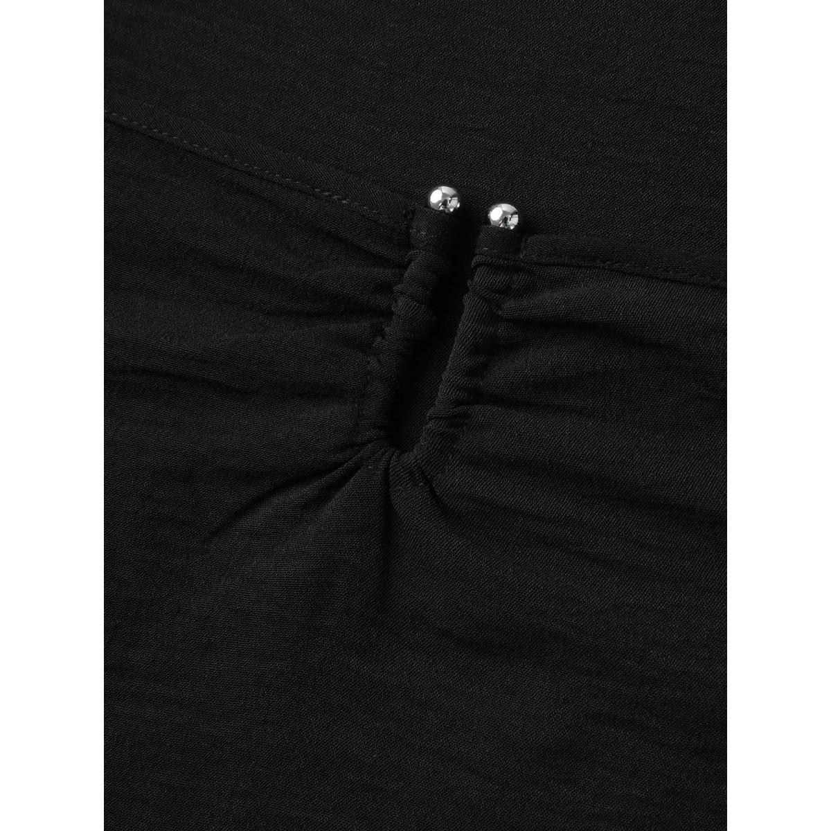 Plus Size Spliced Gathered Neckline Pockets Midi Dress Black Women Square Neck Cap Sleeve Curvy BloomChic 14-16/1X Product Image