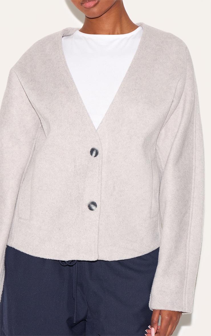 Grey Wool Look Button Up V Neck Jacket Product Image