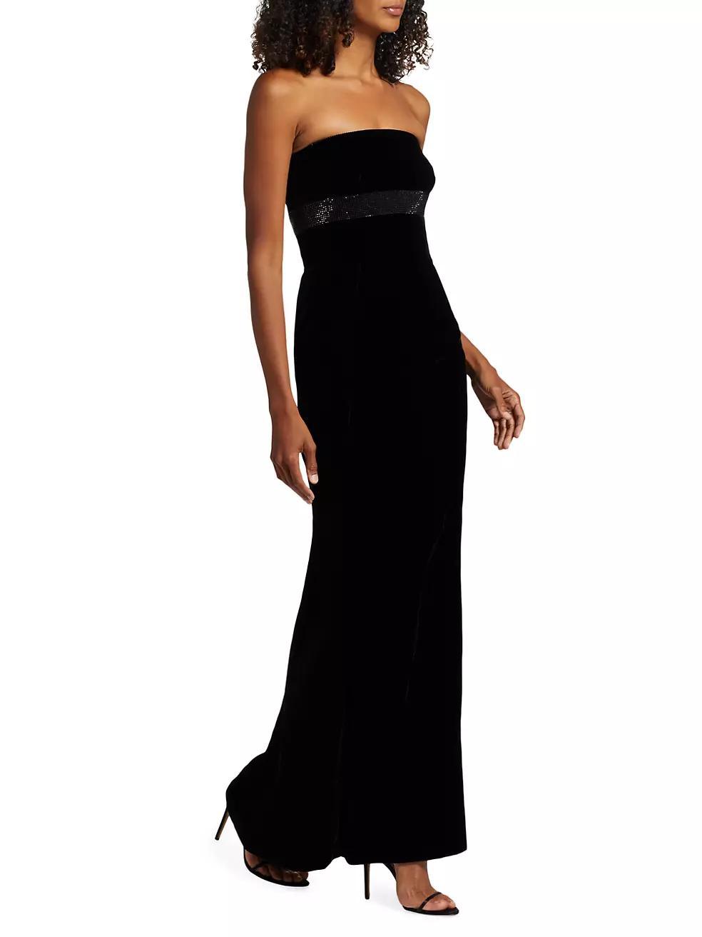 Crystal-Embellished Velvet Strapless Gown Product Image