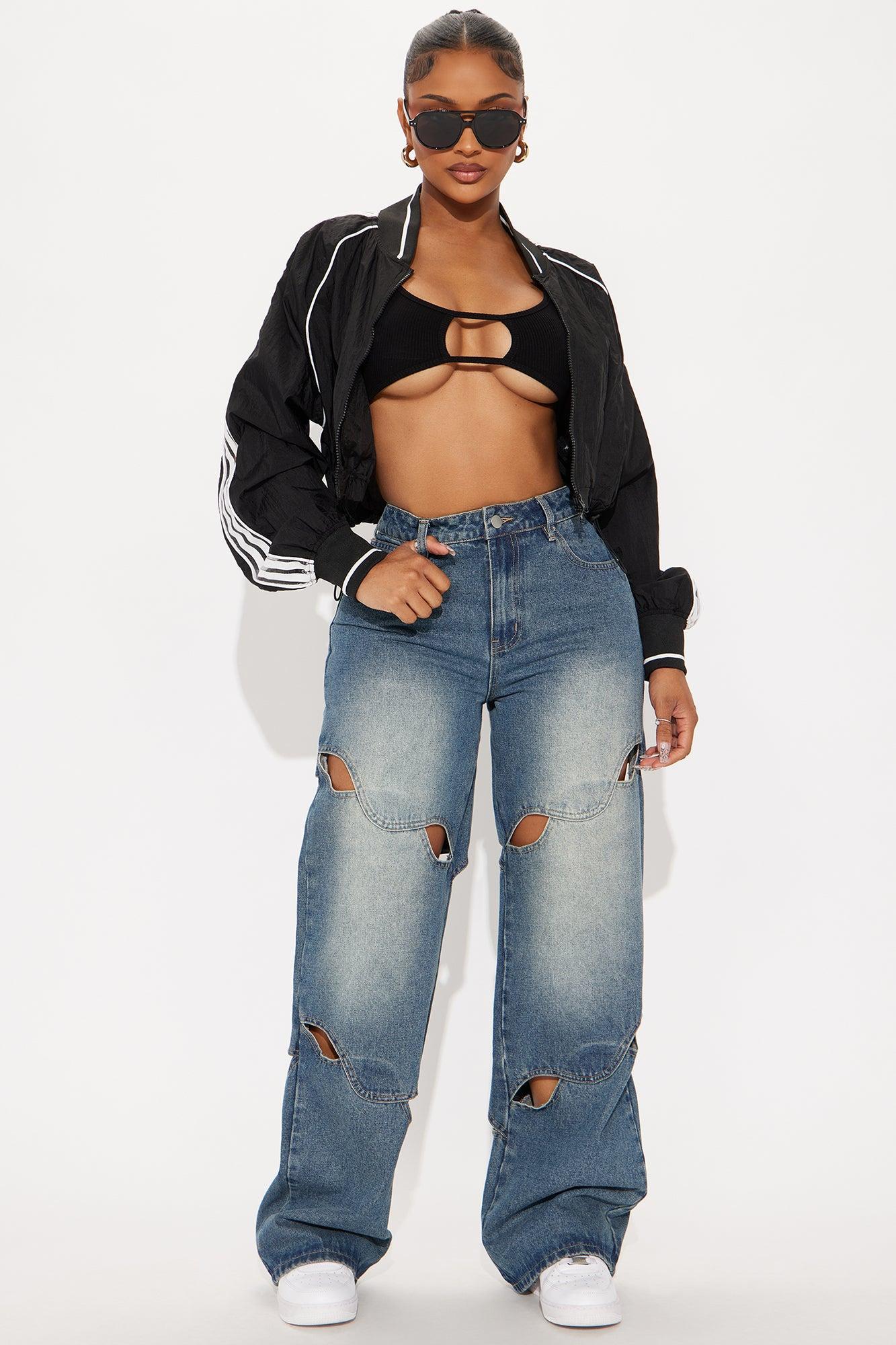 Open Aire Cut Out Wide Leg Jean - Dark Denim Product Image