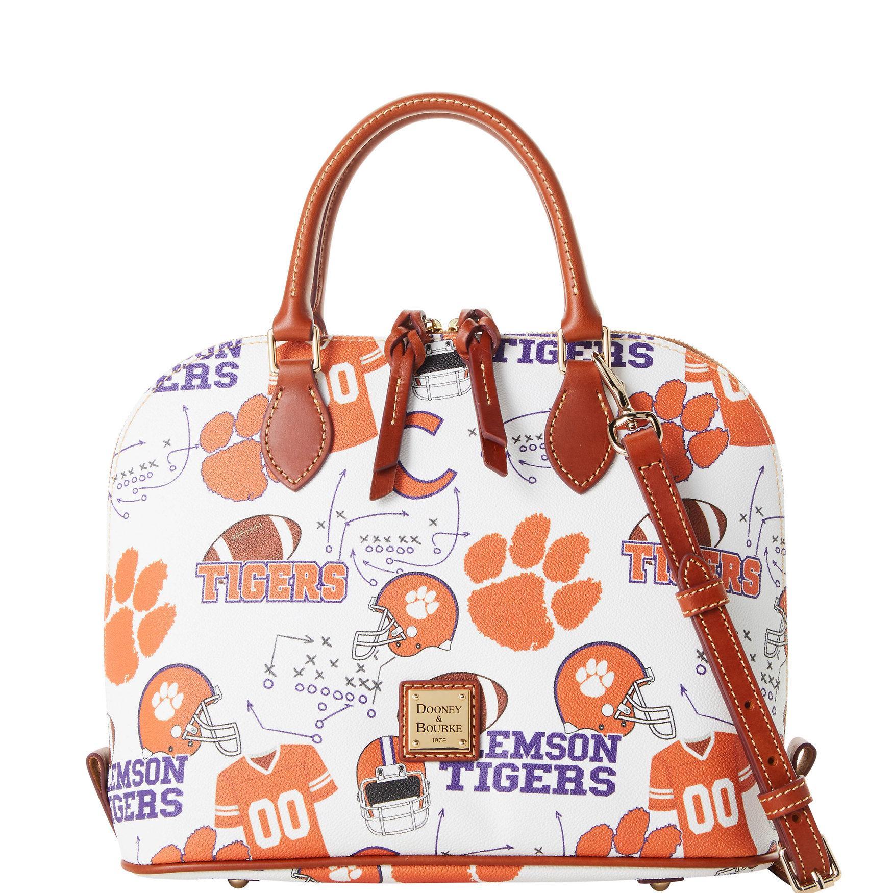 Dooney & Bourke Womens Collegiate Clemson University Zip Zip Coated Cotton Satchel Bag in White Multi Product Image