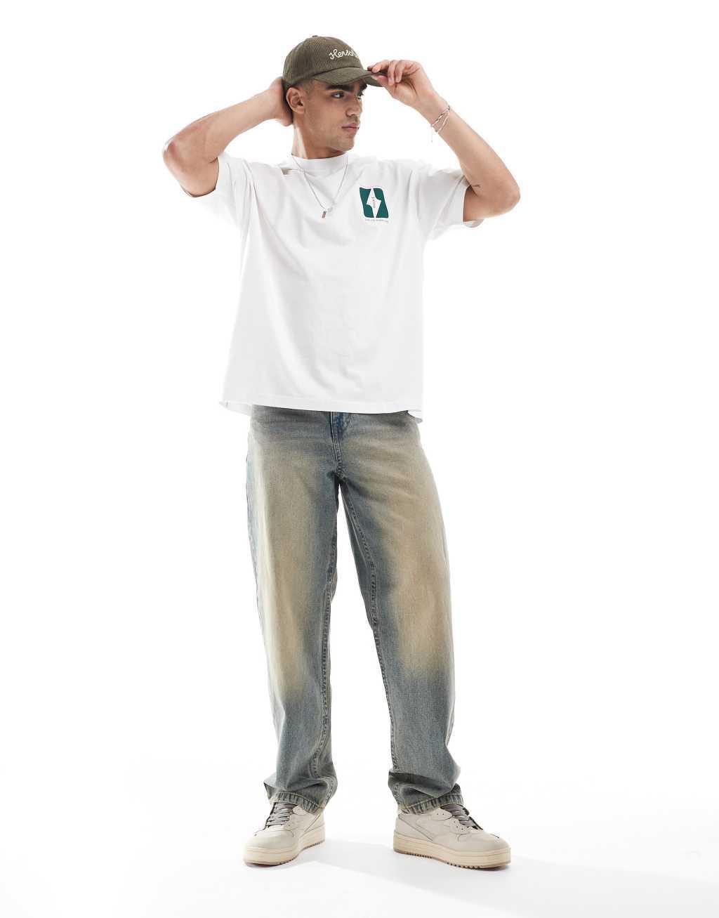 ASOS DESIGN oversized t-shirt with text graphics in white Product Image