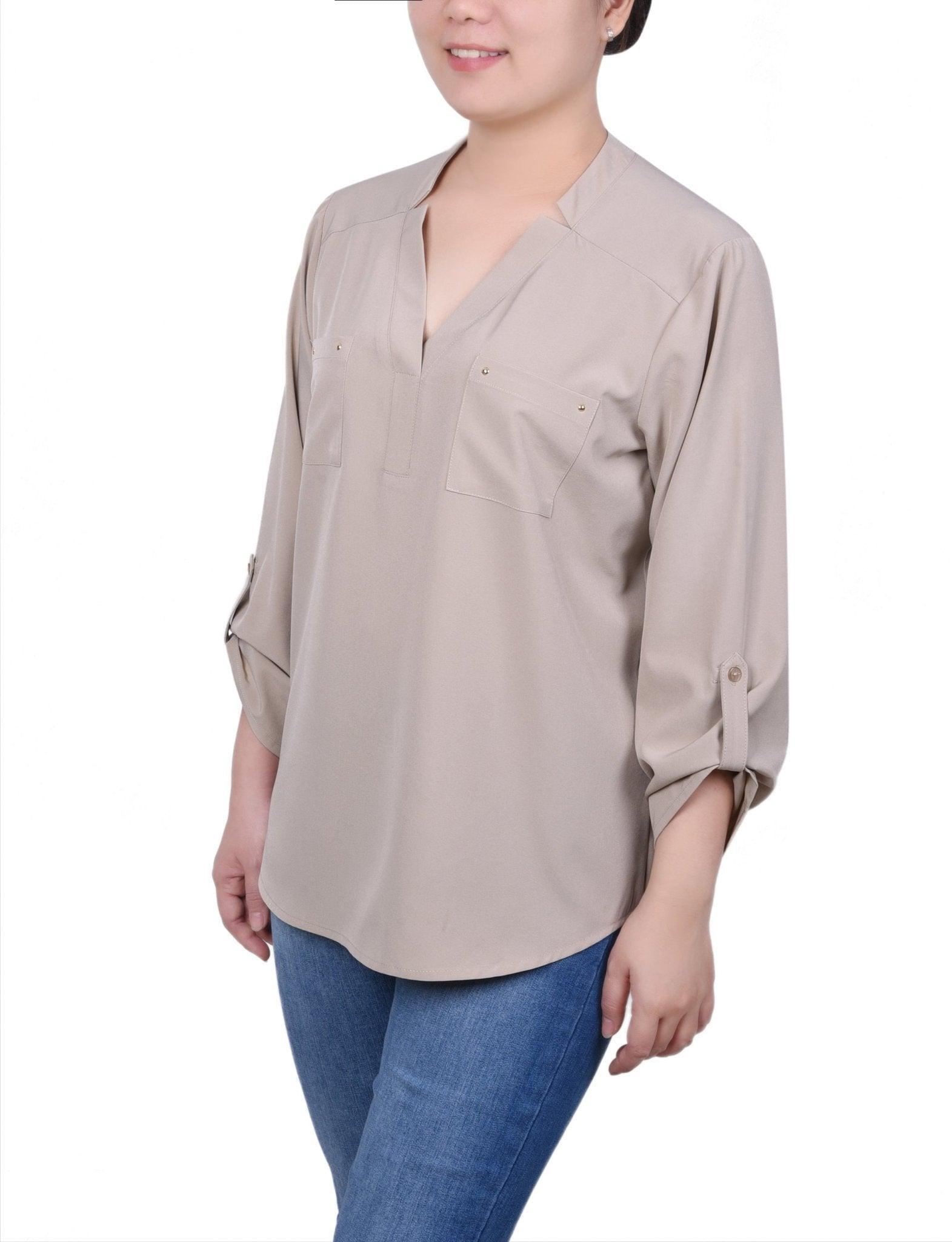 Roll Tab Sleeve Blouse with Pockets - Petite Product Image