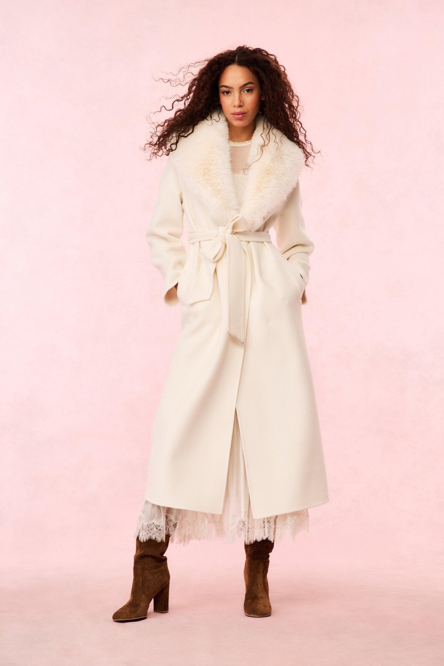 Mahika Wool-Cashmere Faux Fur Collar Coat - OATMEAL Product Image