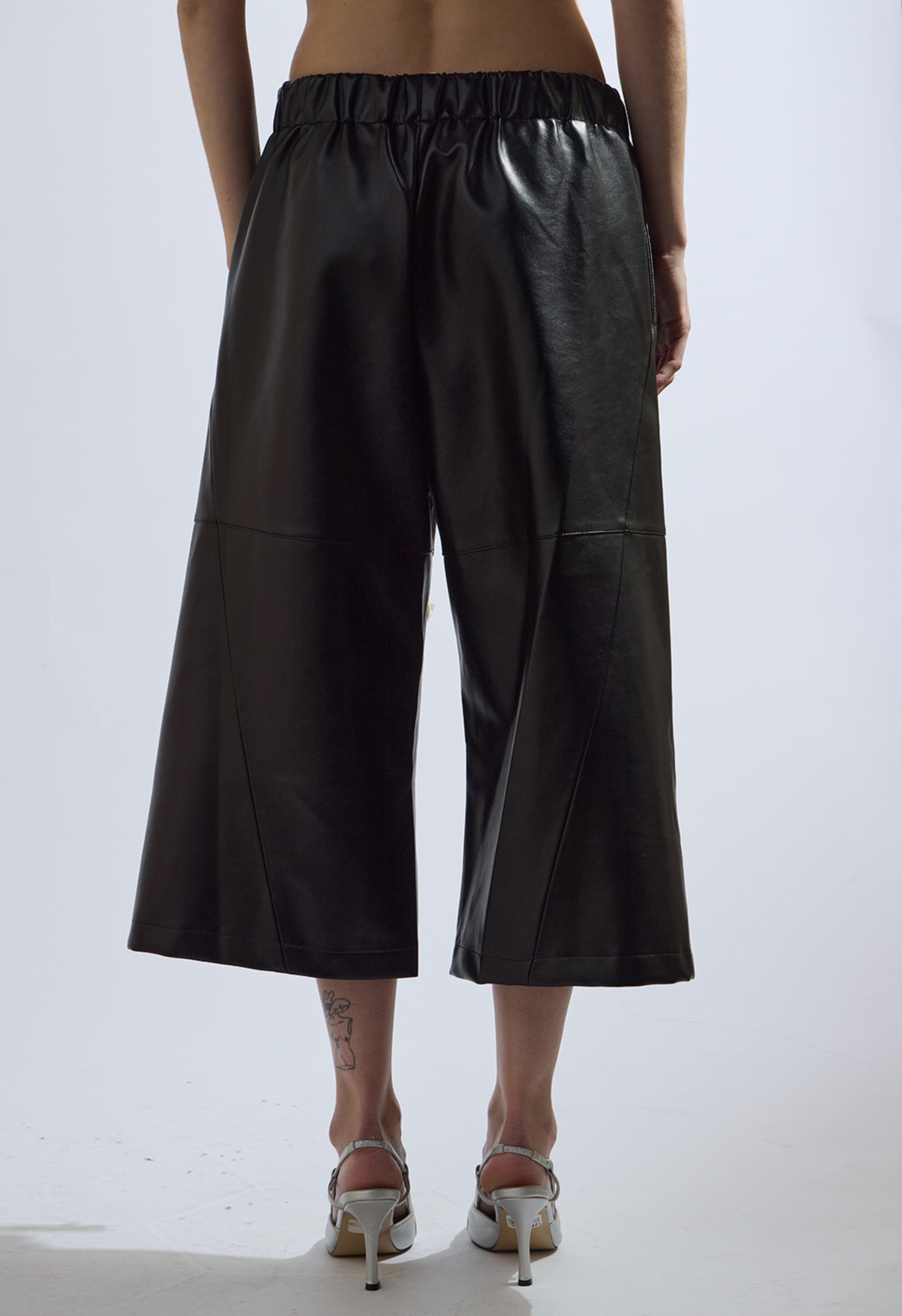 Azilia Vegan Leather Wide Leg Cropped Pants Product Image