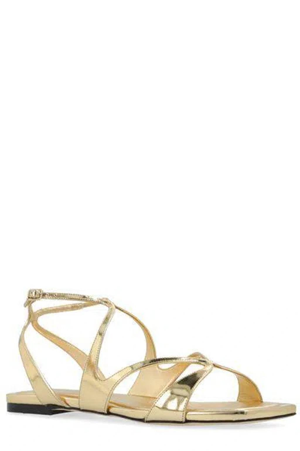 JIMMY CHOO Ayla Metallic Leather Ankle-strap Sandals In Gold Product Image