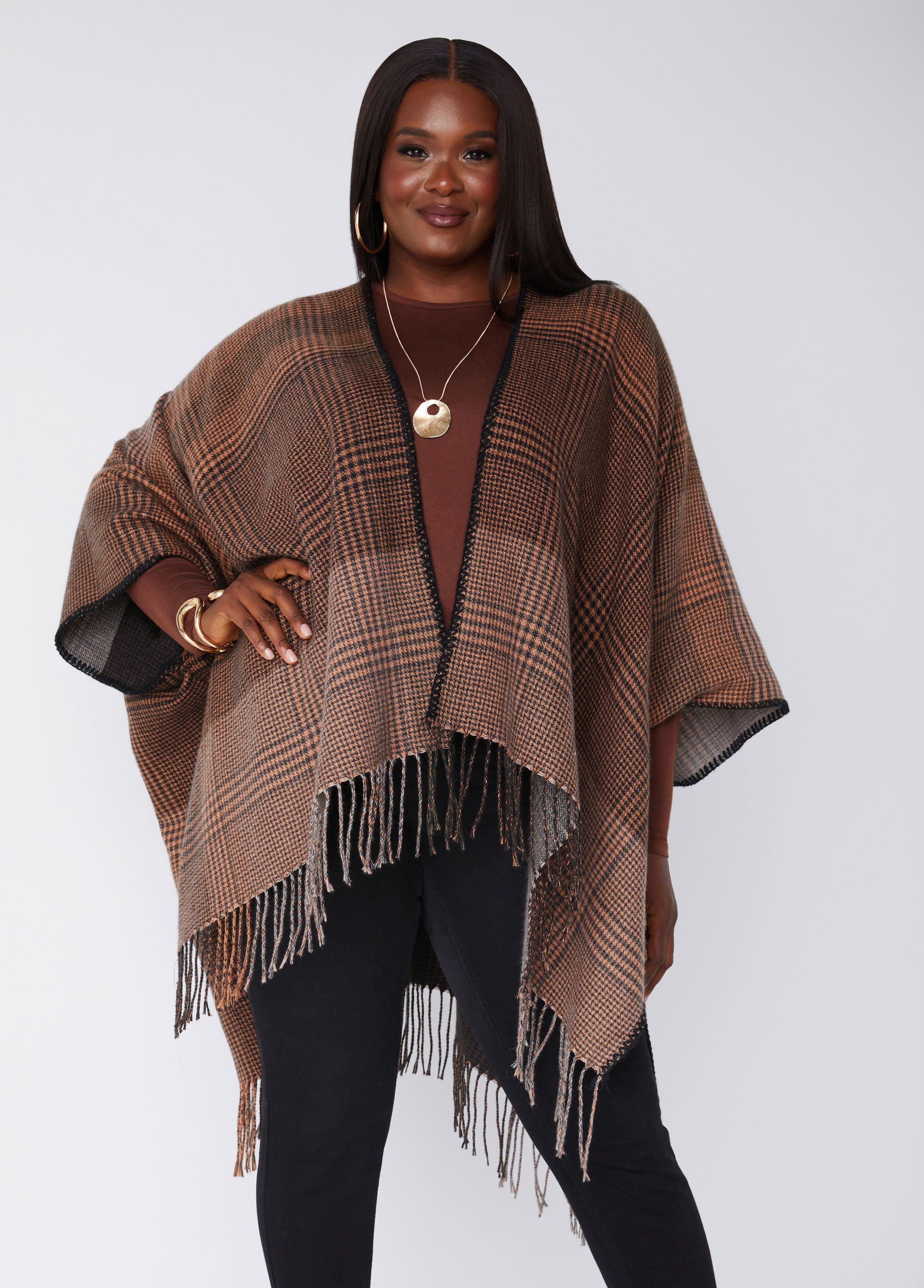 Reversible Fringed Plaid Ruana Product Image