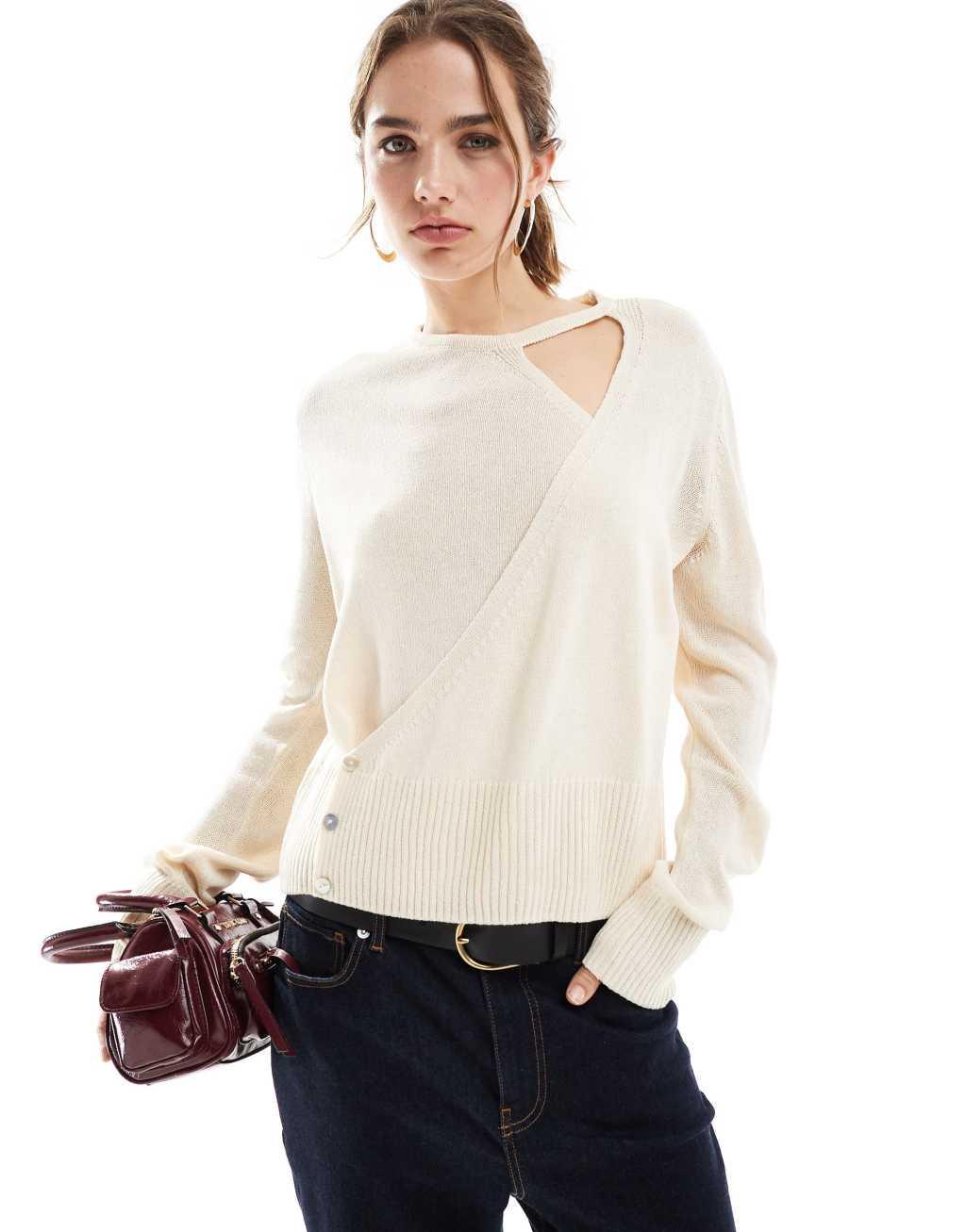 Mango knit wrap top in white Product Image