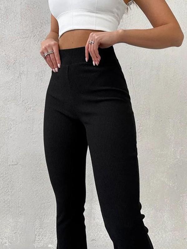 Stretchy Ribbed Flare Leg Pants Product Image