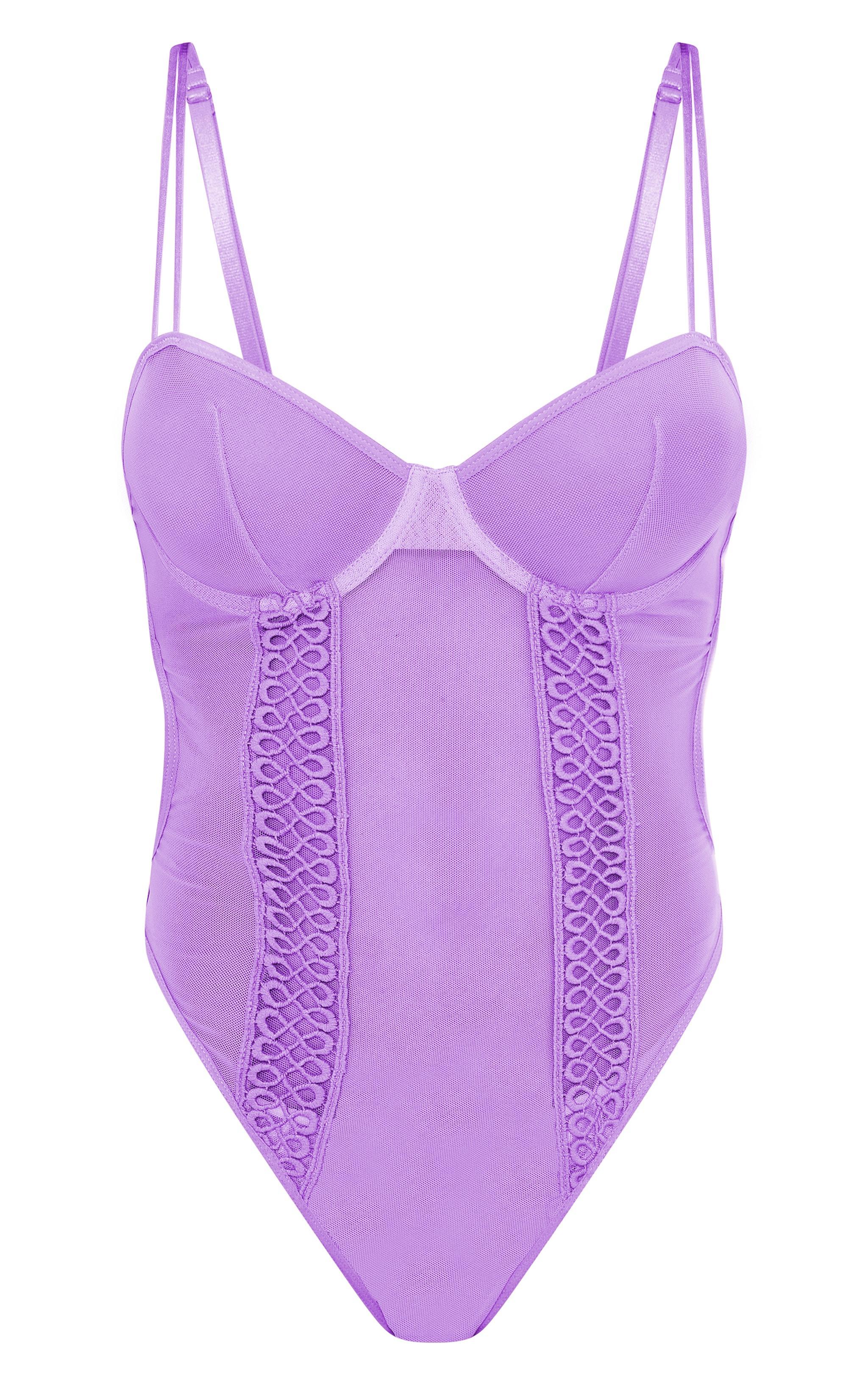 Lilac Mesh Textured Panel Lingerie Bodysuit Product Image