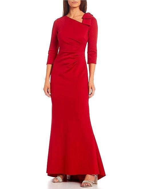 Jessica Howard 3/4 Sleeve Asymmetrical Neck Bow Shoulder Side Tuck Gown Product Image