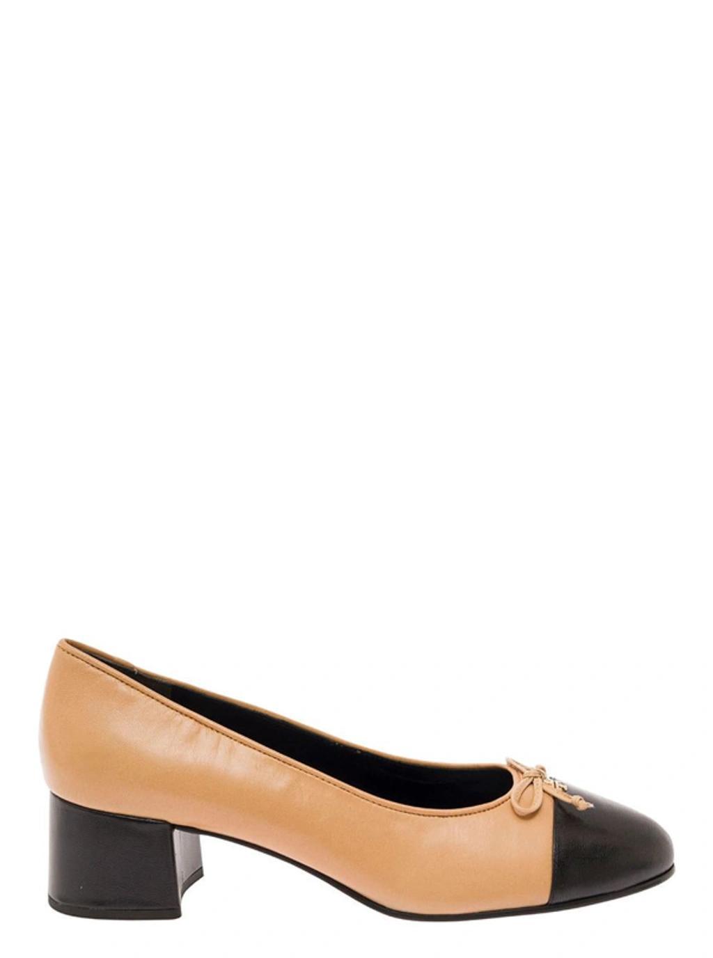 TORY BURCH Bicolor Cap-toe Ballerina Pumps In Brown Product Image