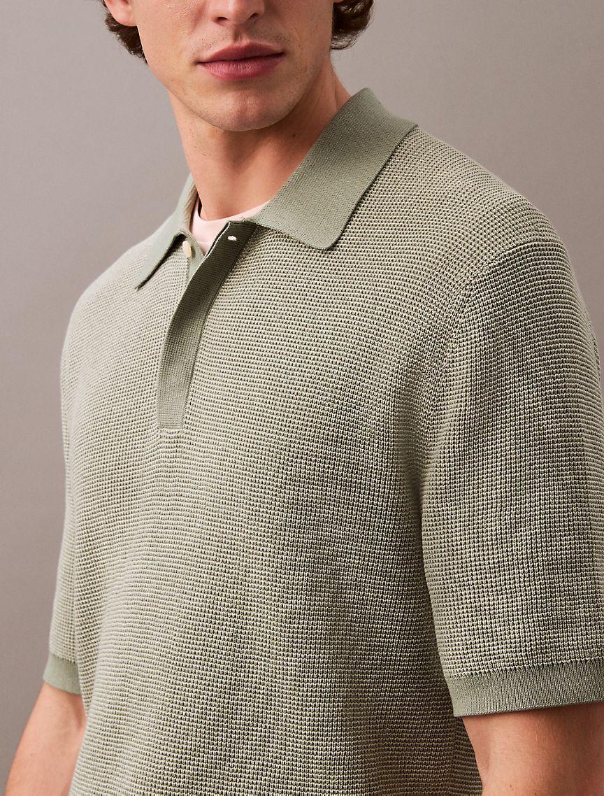 Smooth Cotton Waffle Sweater Polo Shirt Product Image