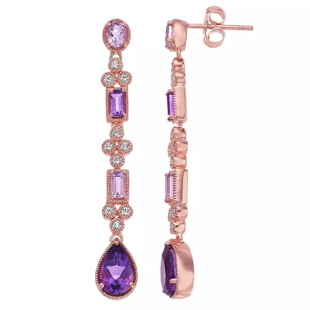 14k Rose Gold Over Silver Amethyst & Lab-Created White Sapphire Earrings, Women's, Pink Tone Product Image