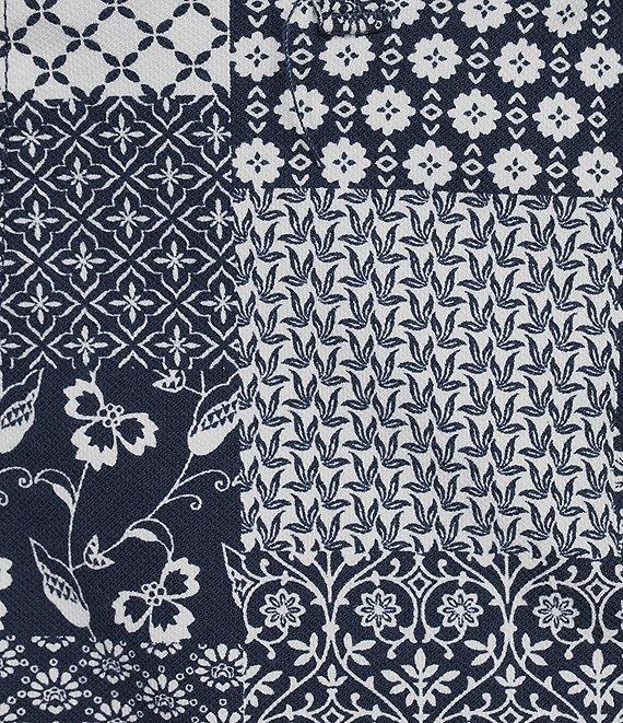 Roundtree & Yorke True Blue 8#double; Inseam Classic Flat Front Patchwork Print Pull On Shorts Product Image