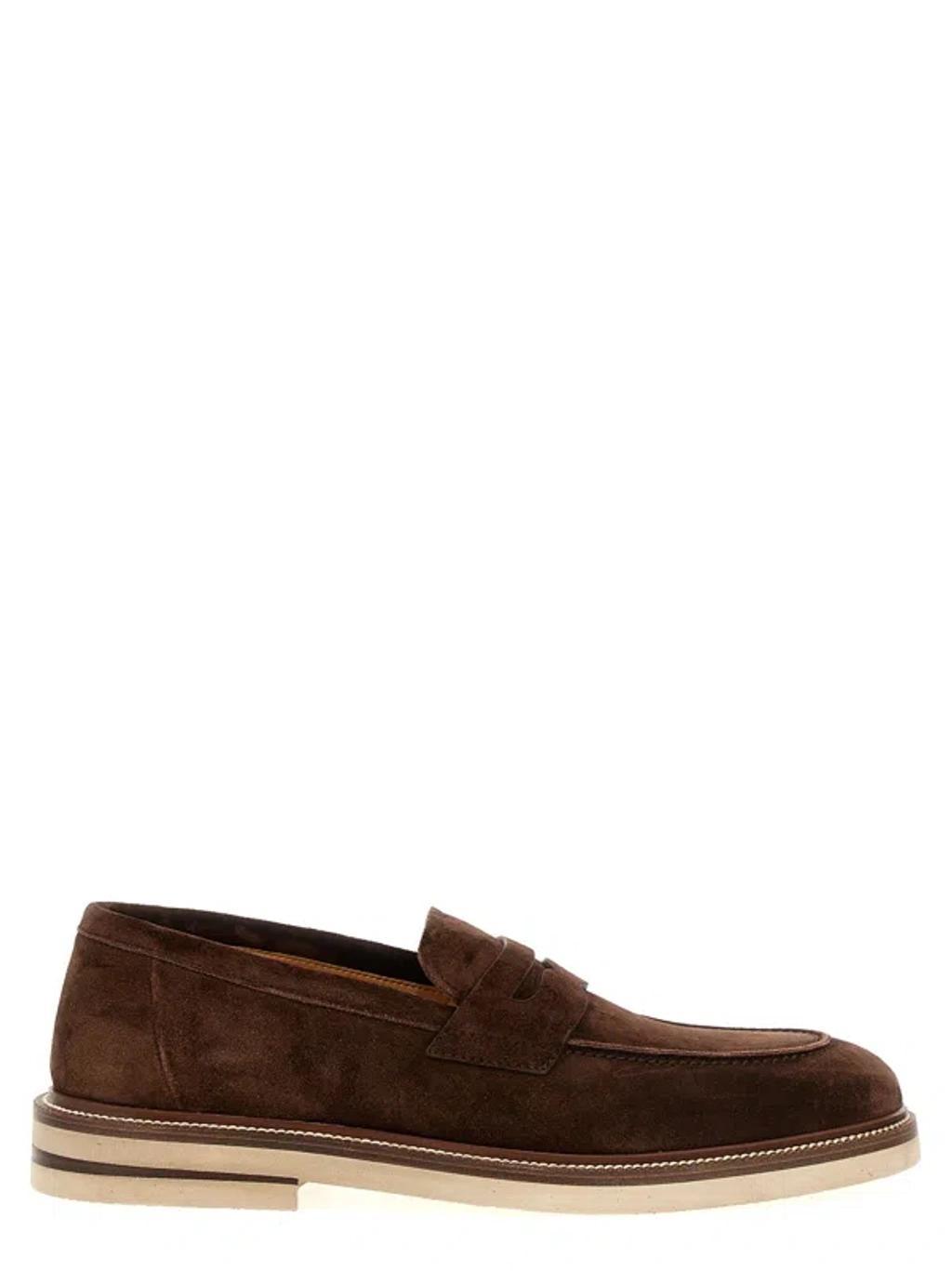 BRUNELLO CUCINELLI Suede Penny Loafers In Brown Product Image