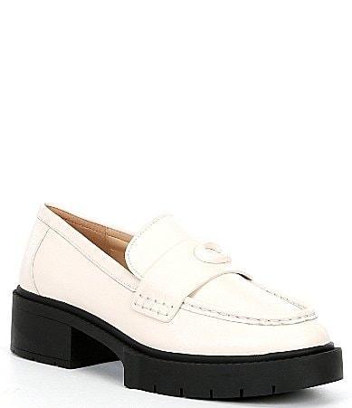 COACH Leah Leather Lug Sole Block Heel Loafers Product Image