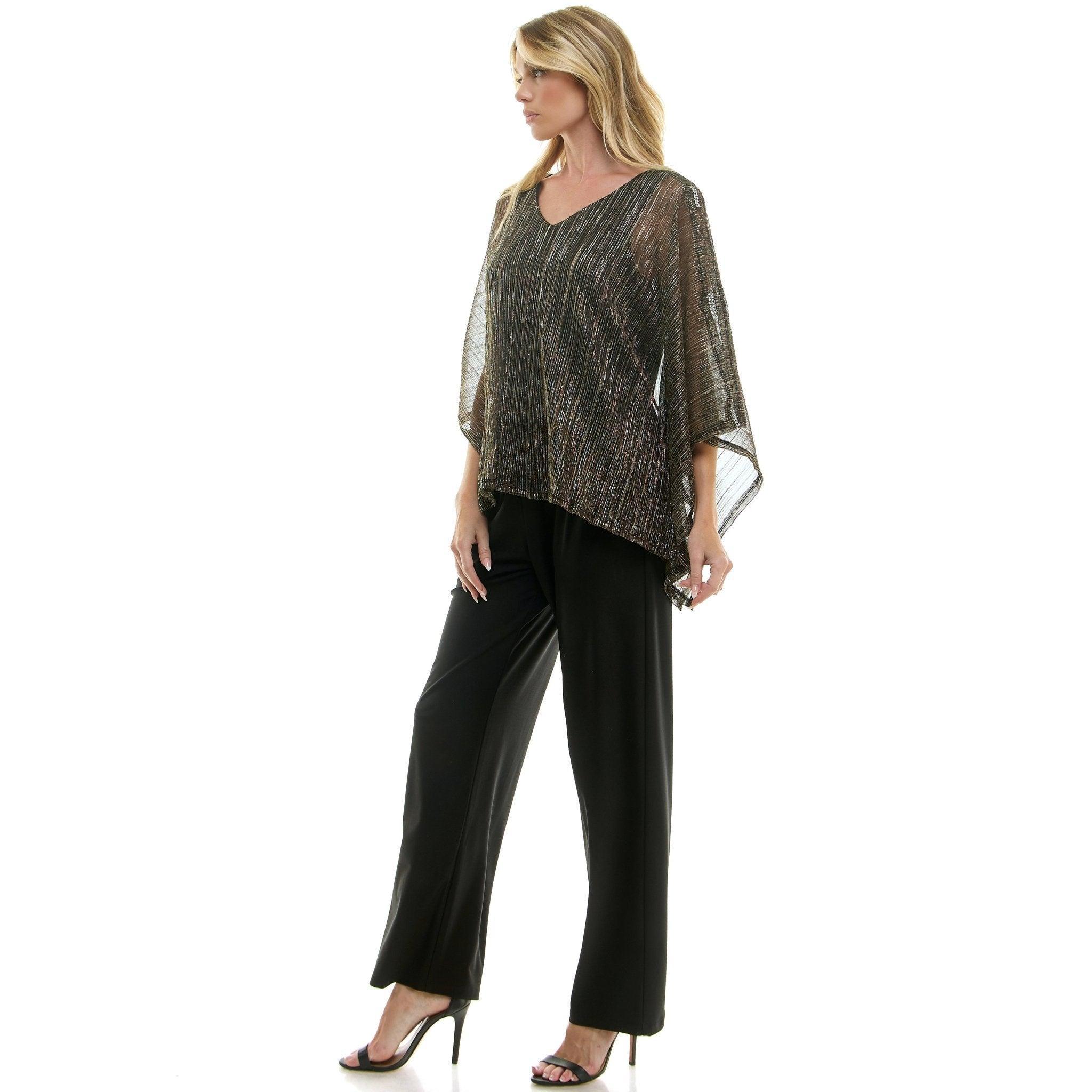 Novelty Trim Cold Shoulder Poncho Pant Set Product Image