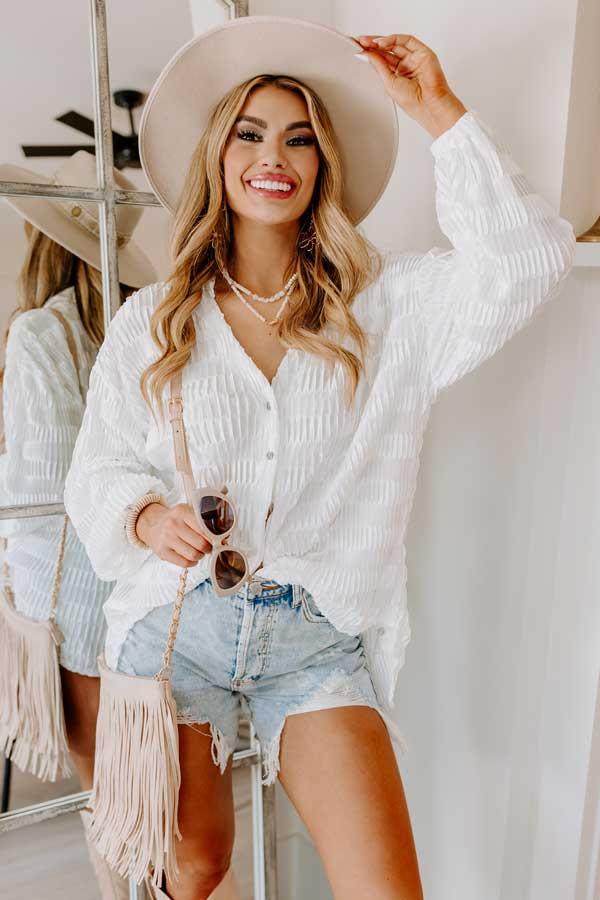 Champagne Season Pleated Top in White Product Image