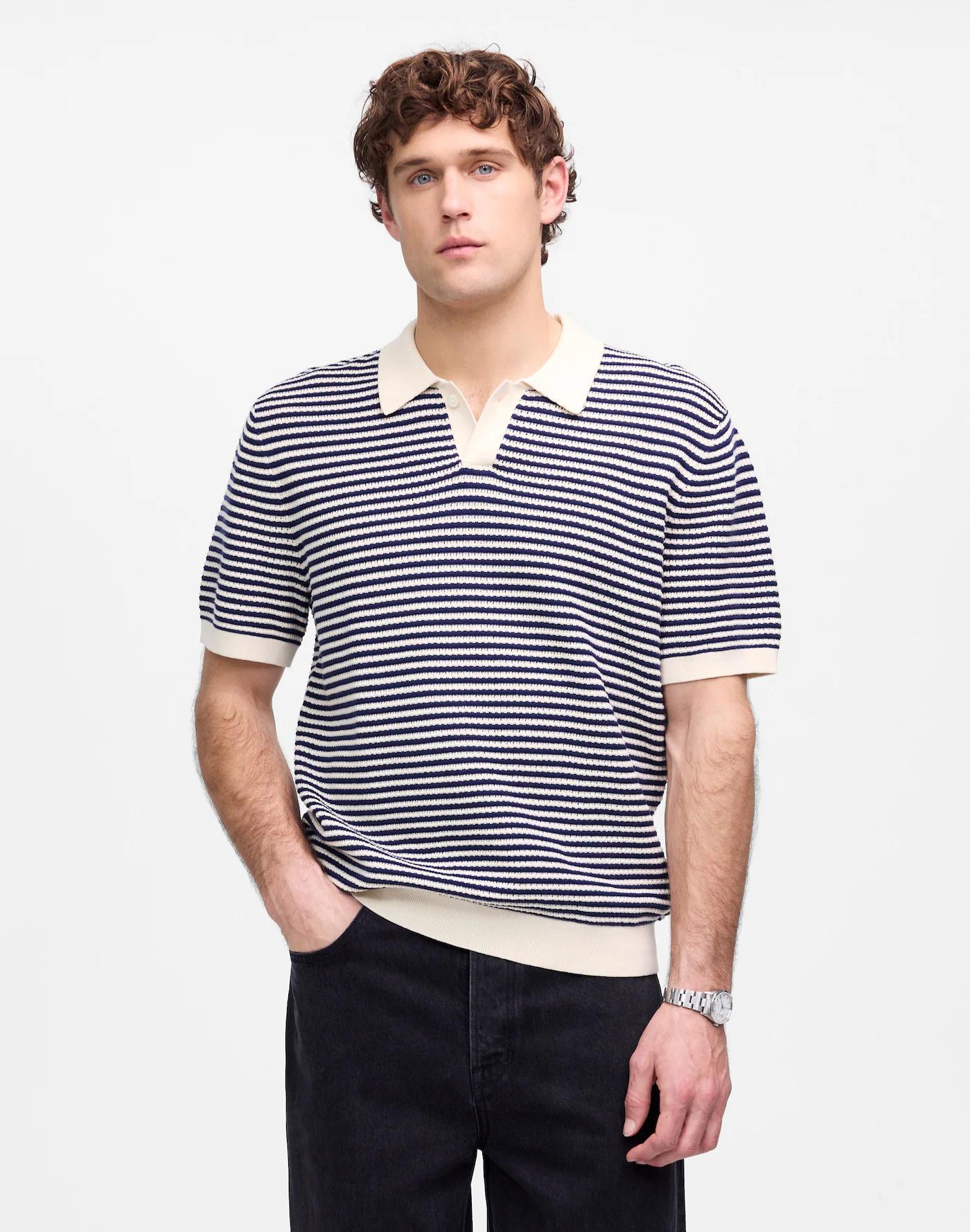 Pointelle Stitch Single-Button Sweater Polo Product Image