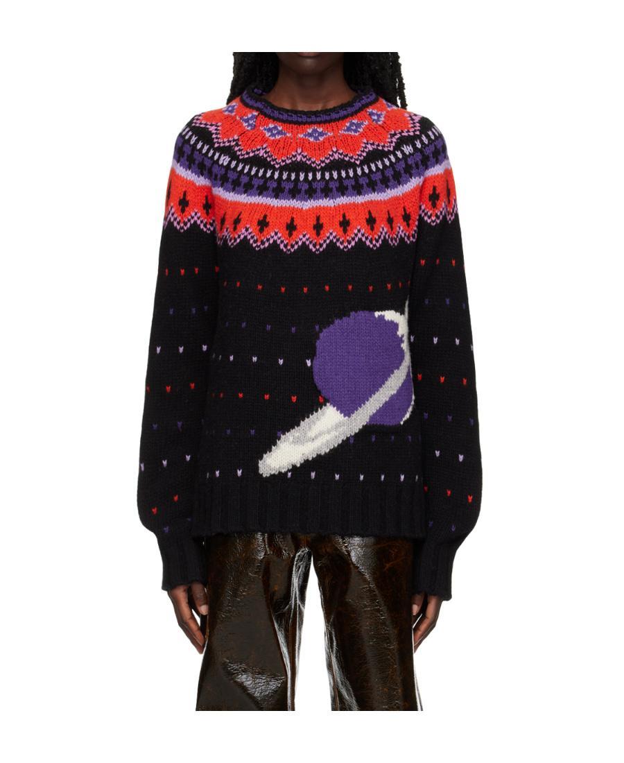 MSGM Intarsia-knit Collar Jumper In Black Product Image