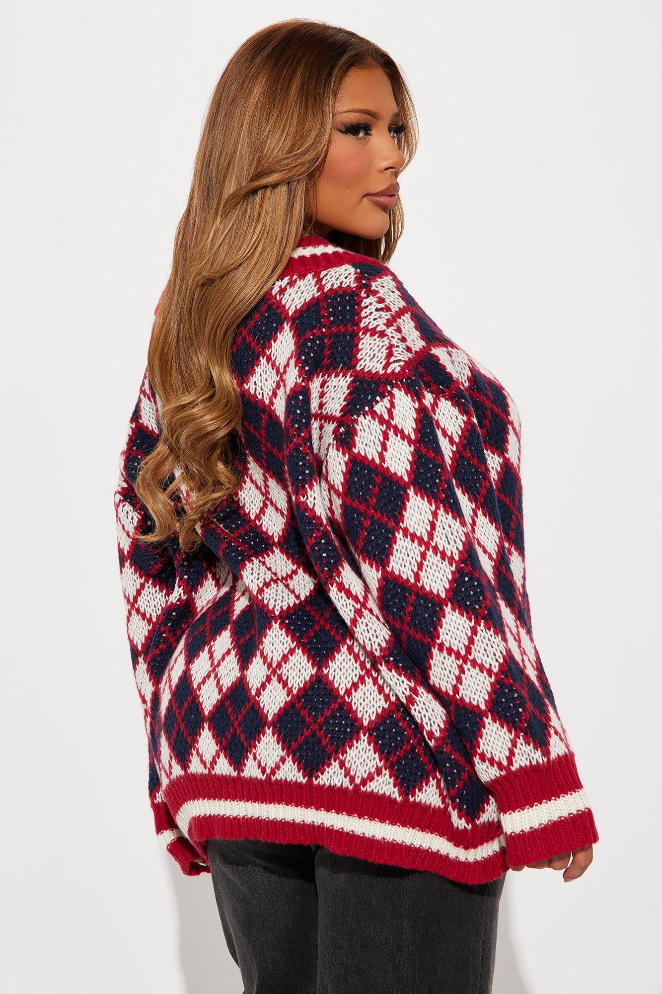 Paige Argyle Sweater - Wine/combo Product Image