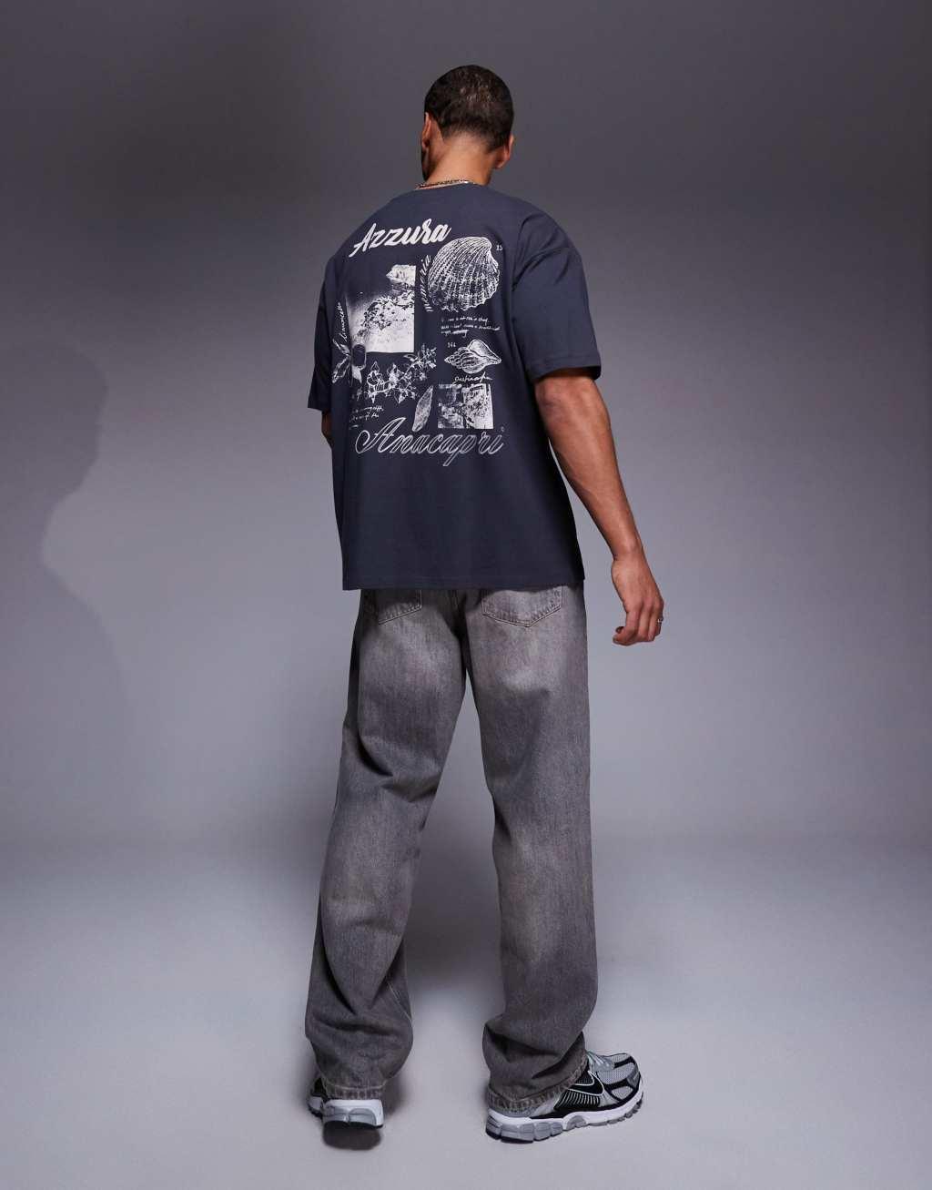 ASOS DESIGN oversized t-shirt with scenic graphics in charcoal Product Image