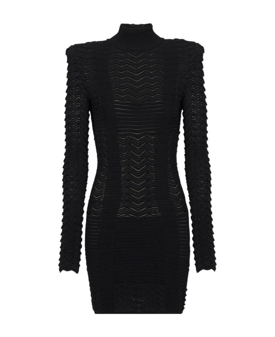 BALMAIN Long-sleeve Textured Minidress In Noir (black) Product Image