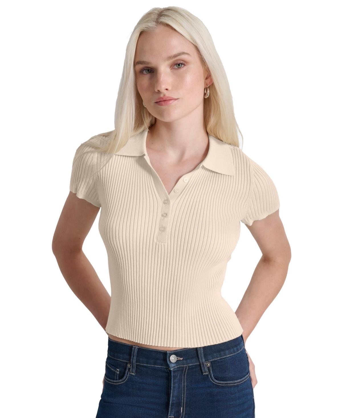 Dkny Jeans Womens Short-Sleeve Ribbed Knit Polo Shirt Product Image