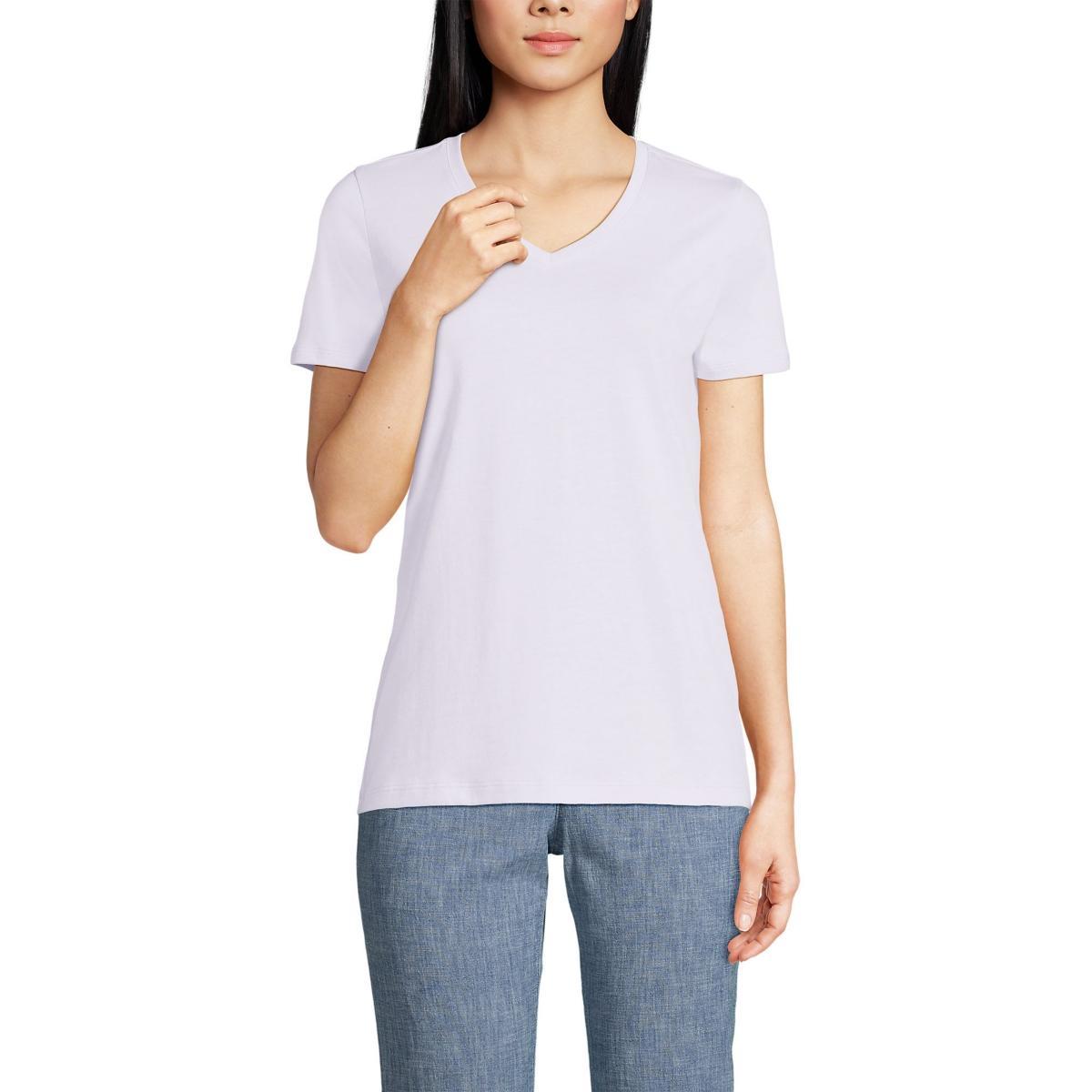 Petite Lands End Relaxed-Fit Supima Cotton V-Neck Tee, Womens Grey Heather Product Image