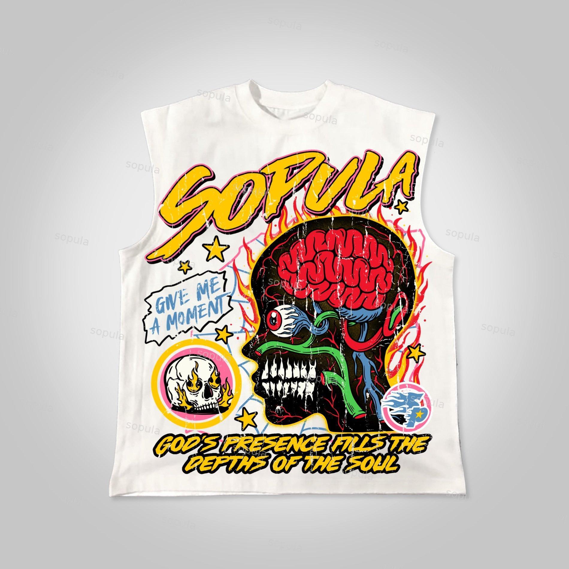 Sopula Men's Burning Soul Graphic Cotton Sleeveless Shirt Tank Tops Product Image