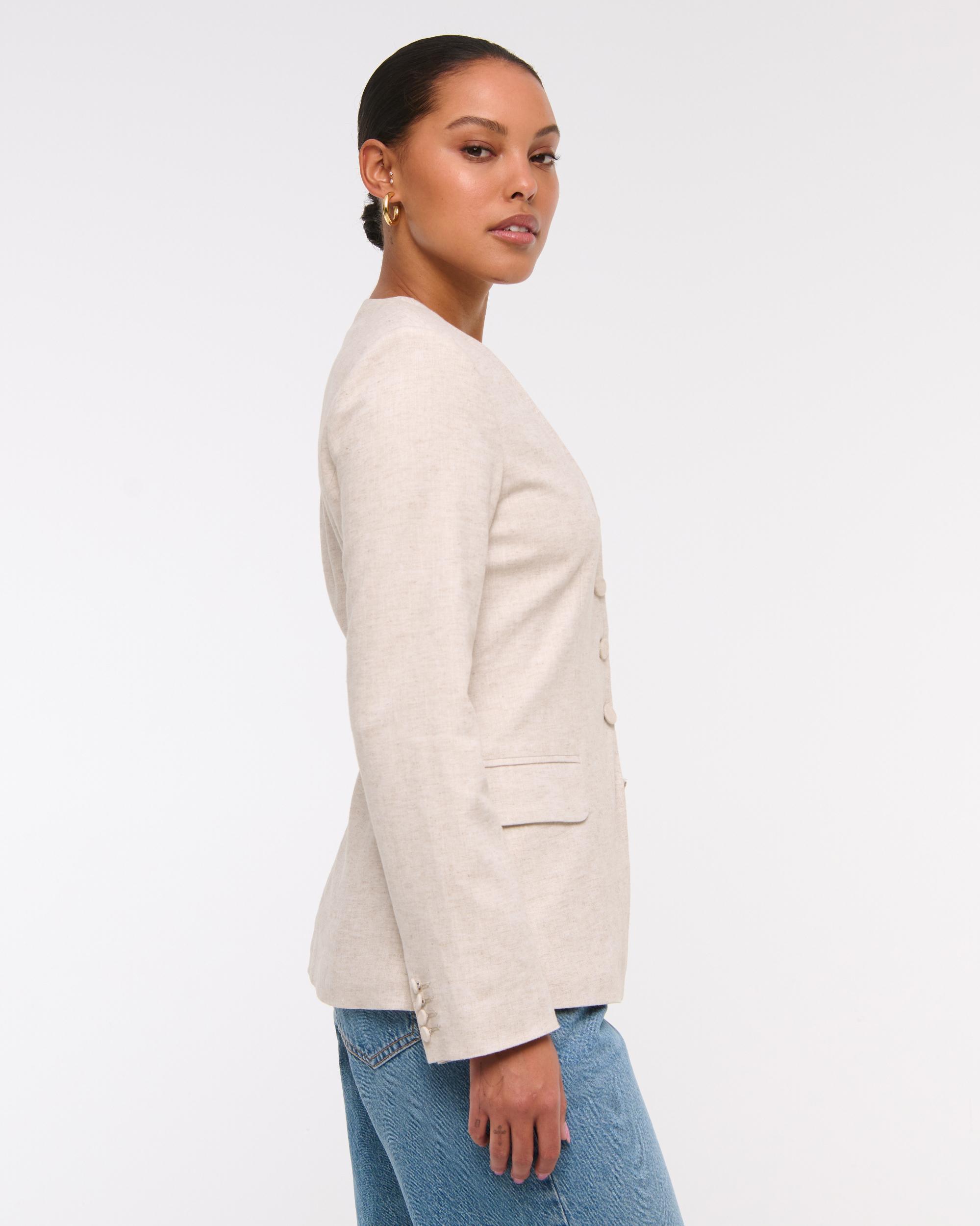 Linen-Blend Collarless Blazer Product Image
