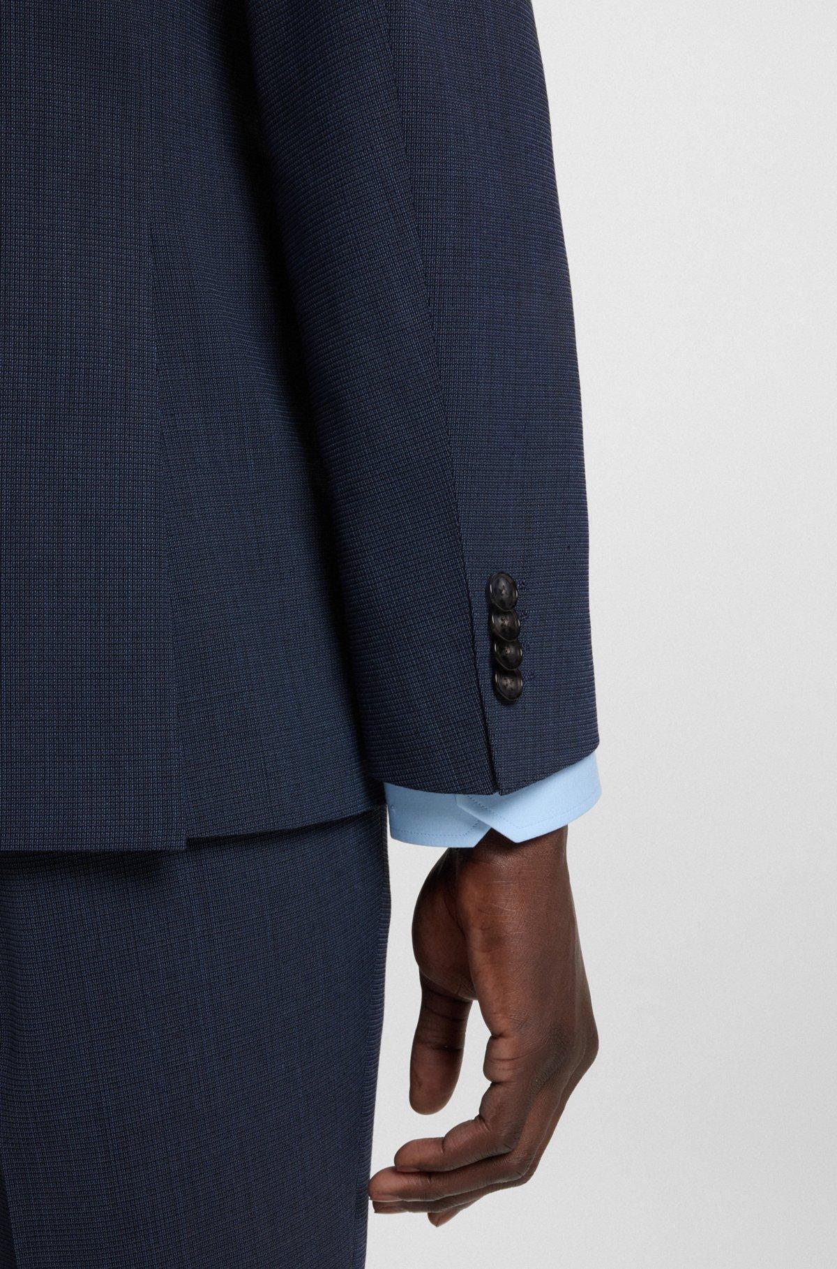 BOSS - Slim-fit suit in micro-patterned stretch fabric - Dark Blue Product Image