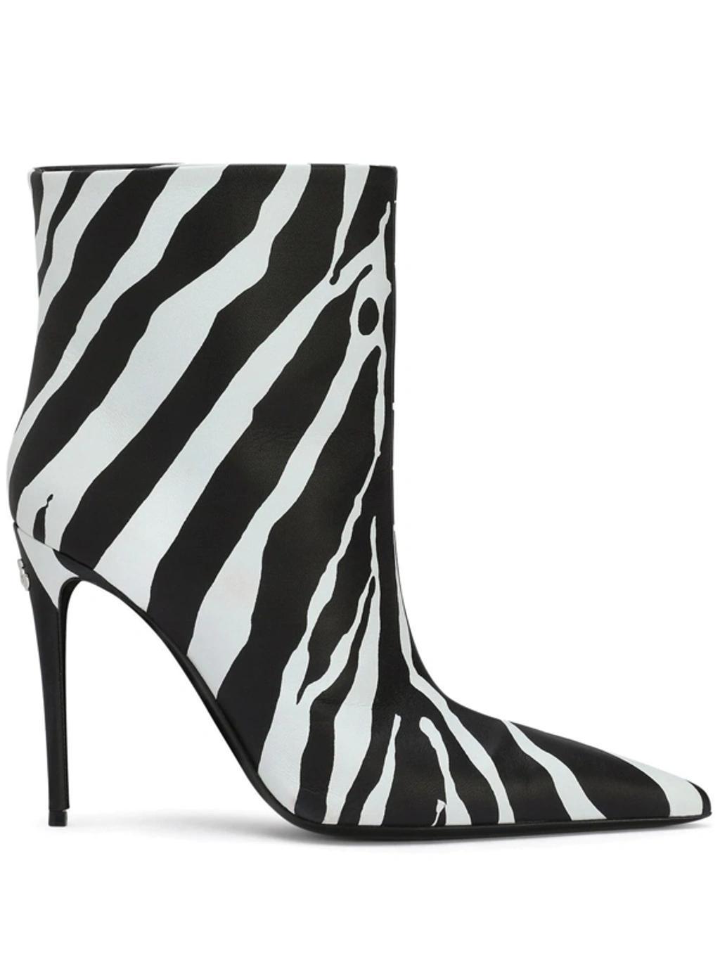 DOLCE & GABBANA Lollo Formale Leather Boots In Bianco/nero Product Image