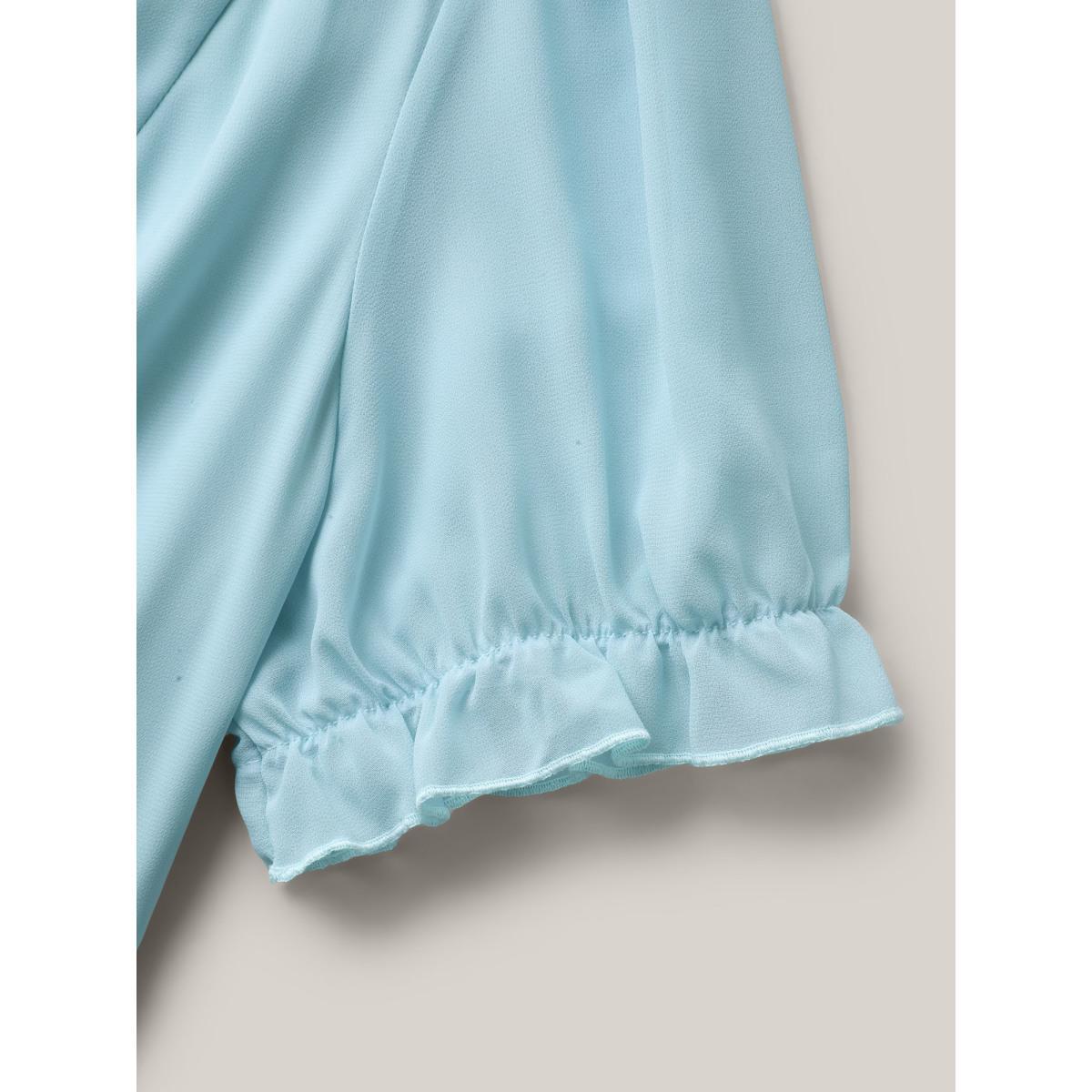 Plus Size Embroidered Sheer Chiffon Pockets Midi Dress LightBlue Women Notched collar Short sleeve Curvy BloomChic 22-24/3X Product Image