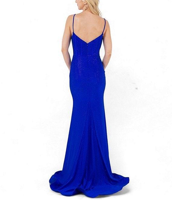 Cinderalla Couture Sleeveless Spaghetti Strap Beaded Lace Pattern Gown Product Image