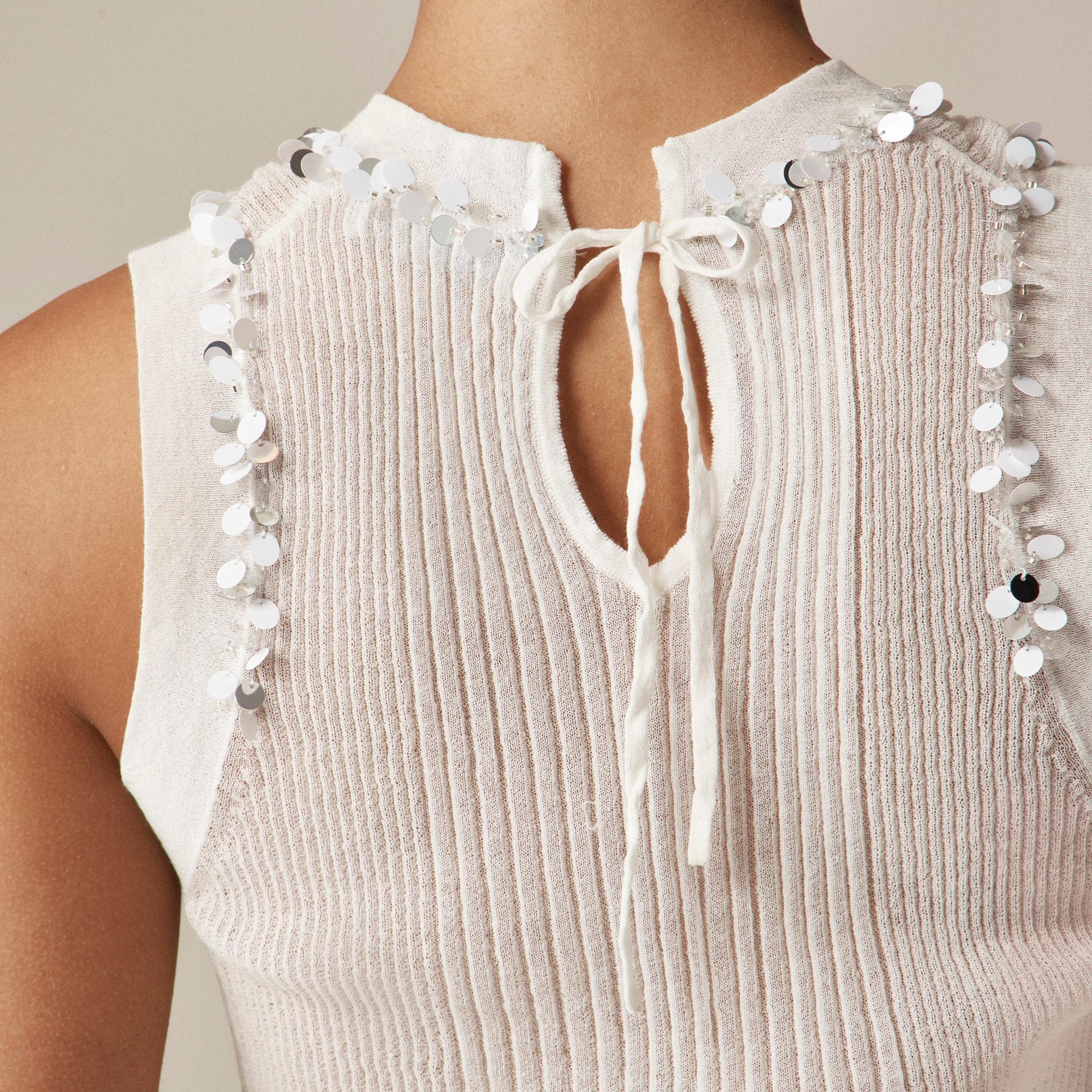 Sheer ruffle-trim tank top with sequin embellishments Product Image