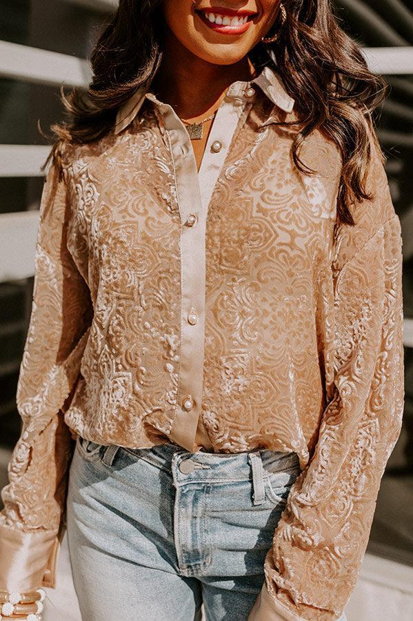 Rooftop Soiree Velvet Burnout Top In Iced Latte Product Image