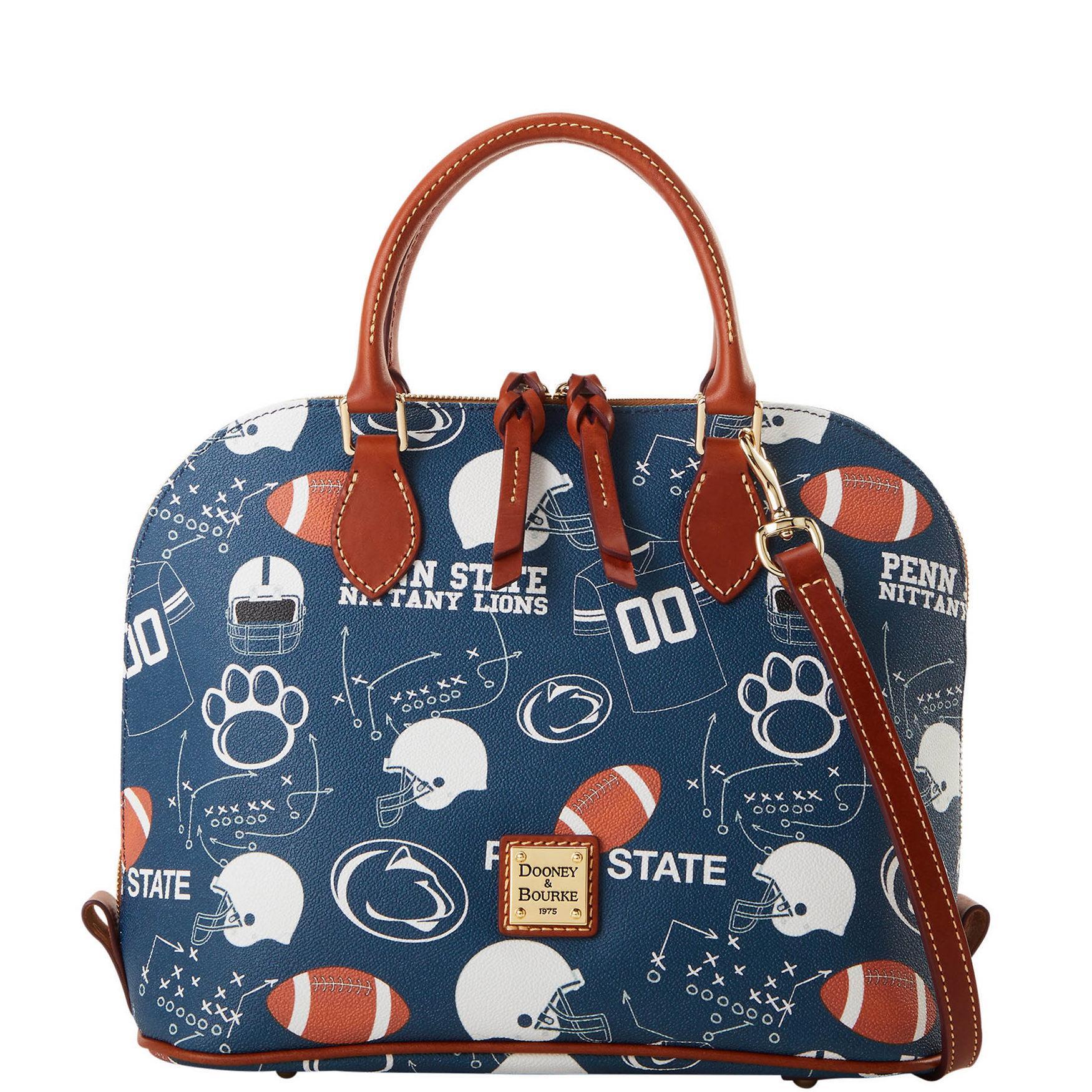 Dooney & Bourke Womens Collegiate Penn State University Zip Zip Coated Cotton Satchel Bag in Navy Product Image